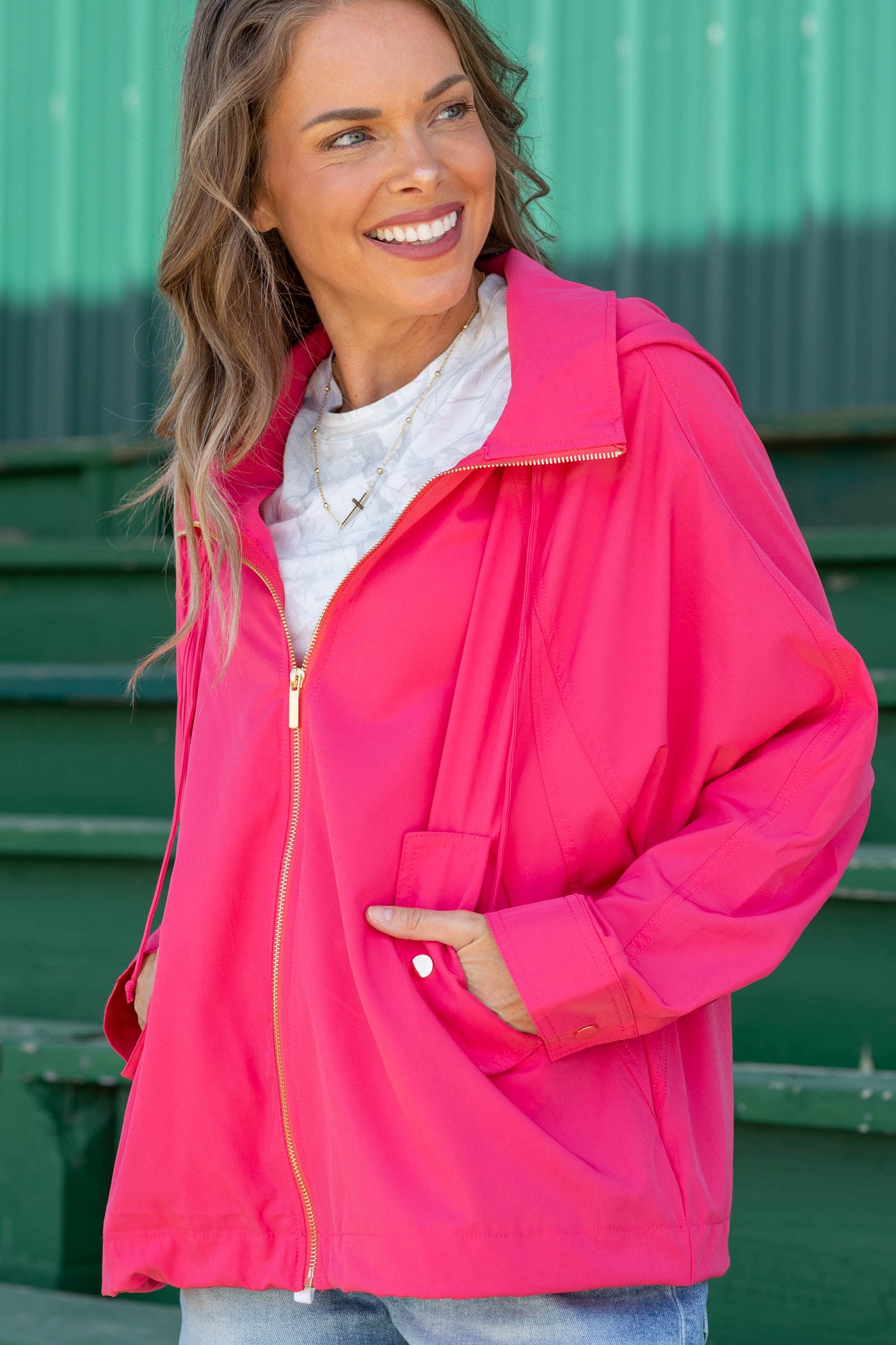 On Track Zip Up Collared Jacket with Pockets and Button Cuff