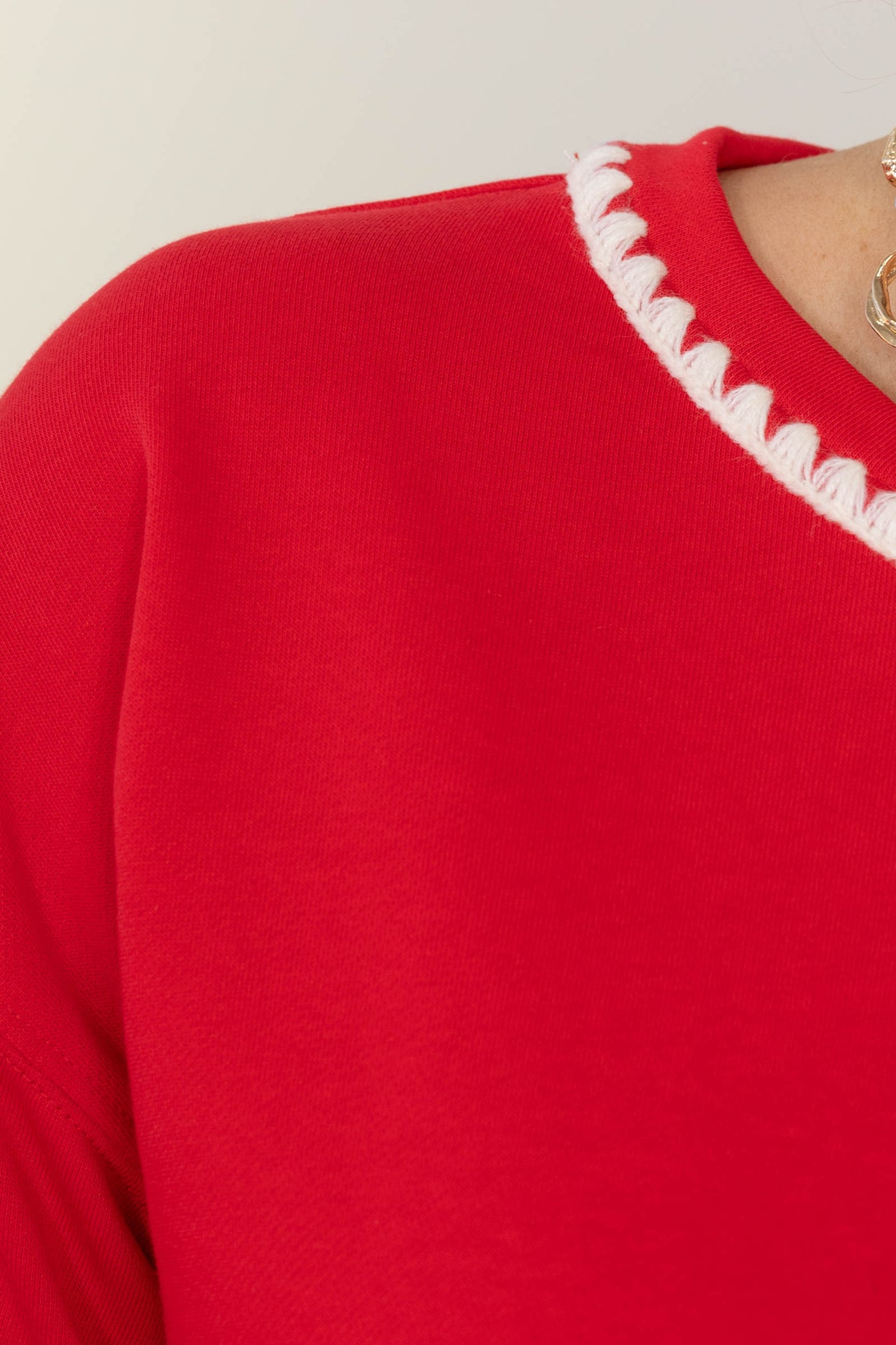 Red Contrast Stitch Knit Sweater