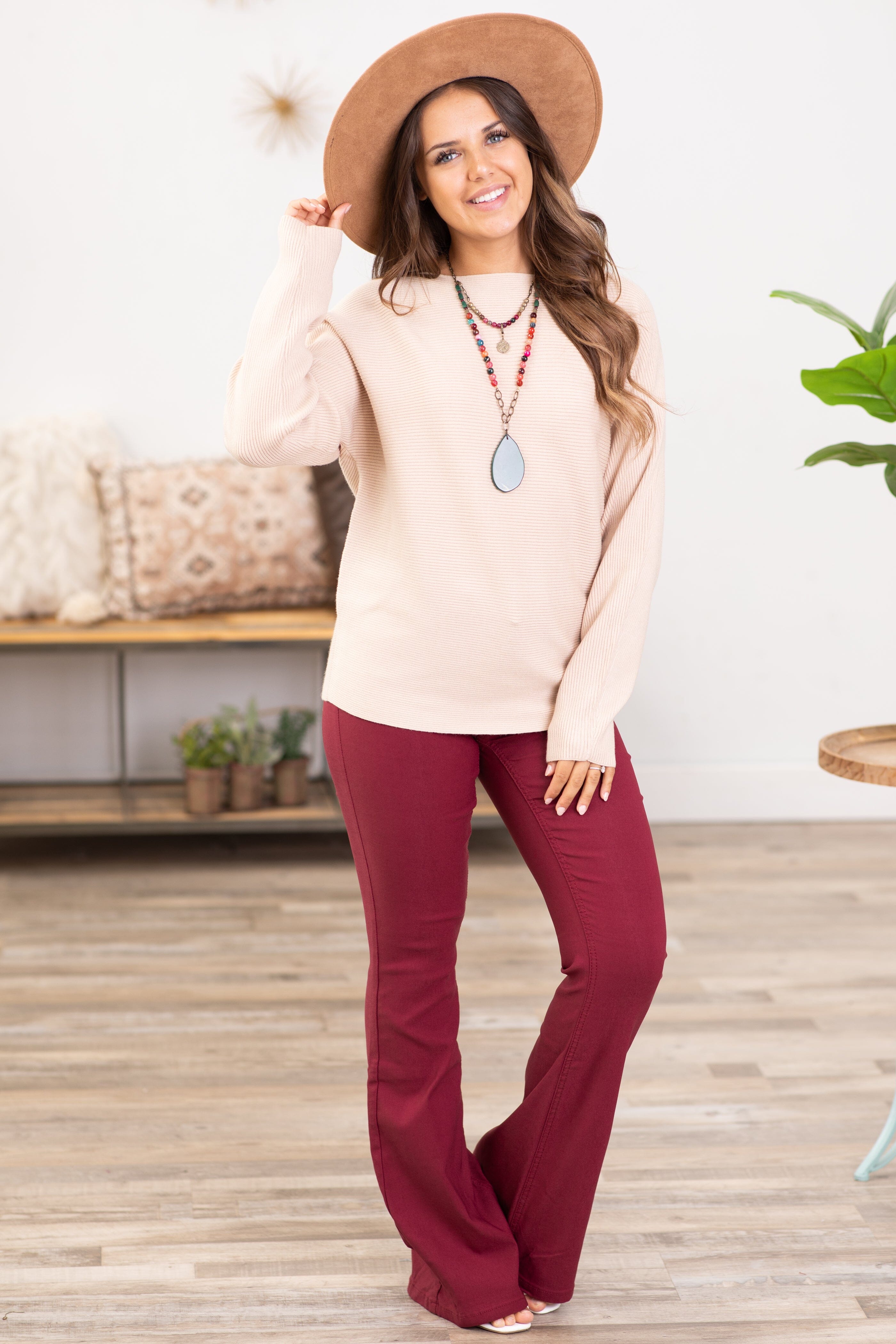 Oatmeal Horizontal Ribbed Sweater - Filly Flair