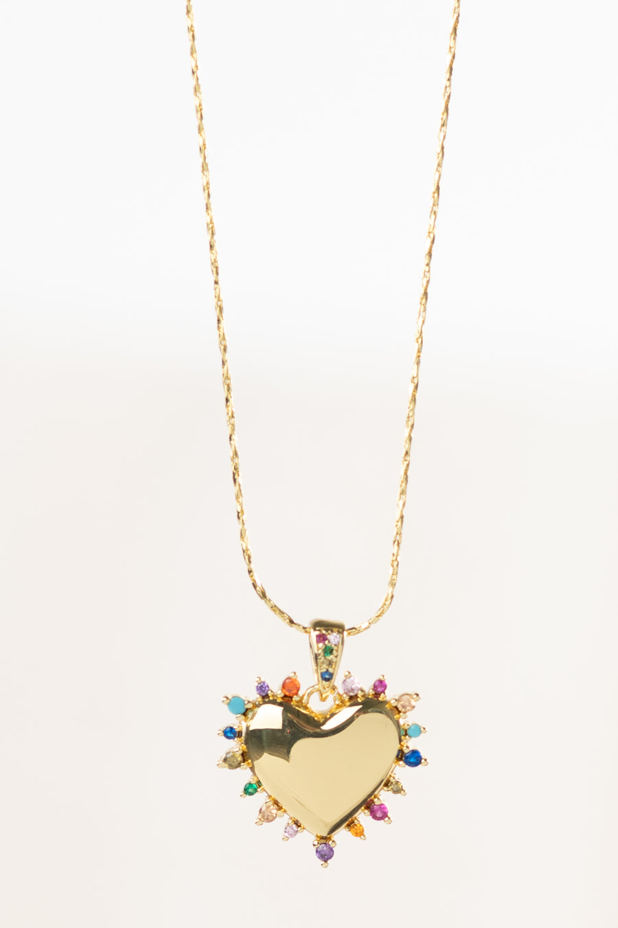 Gold With Multicolor Rhinestone Heart Charm