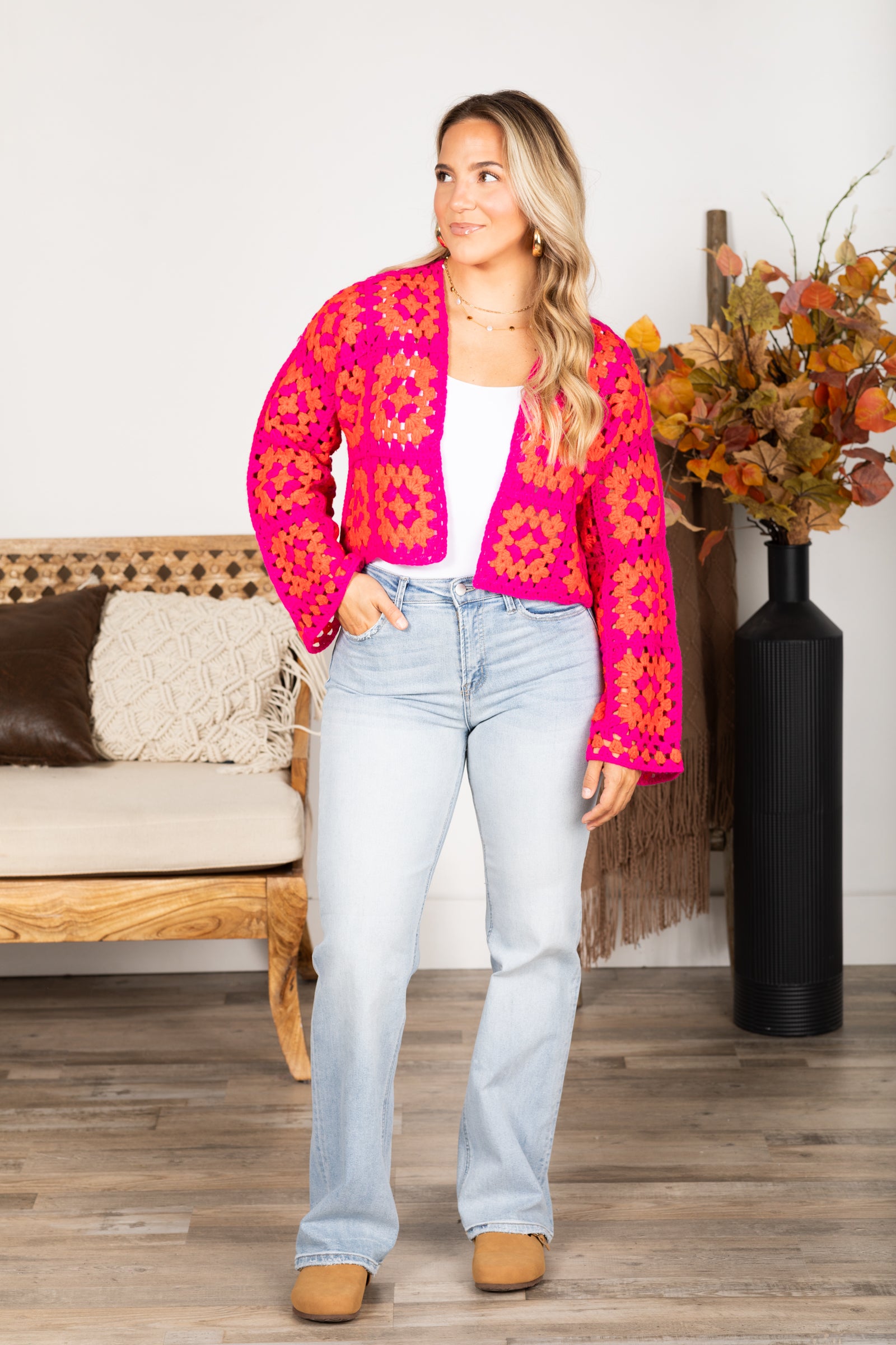 Fuchsia And Orange Crochet Cardigan · Filly Flair