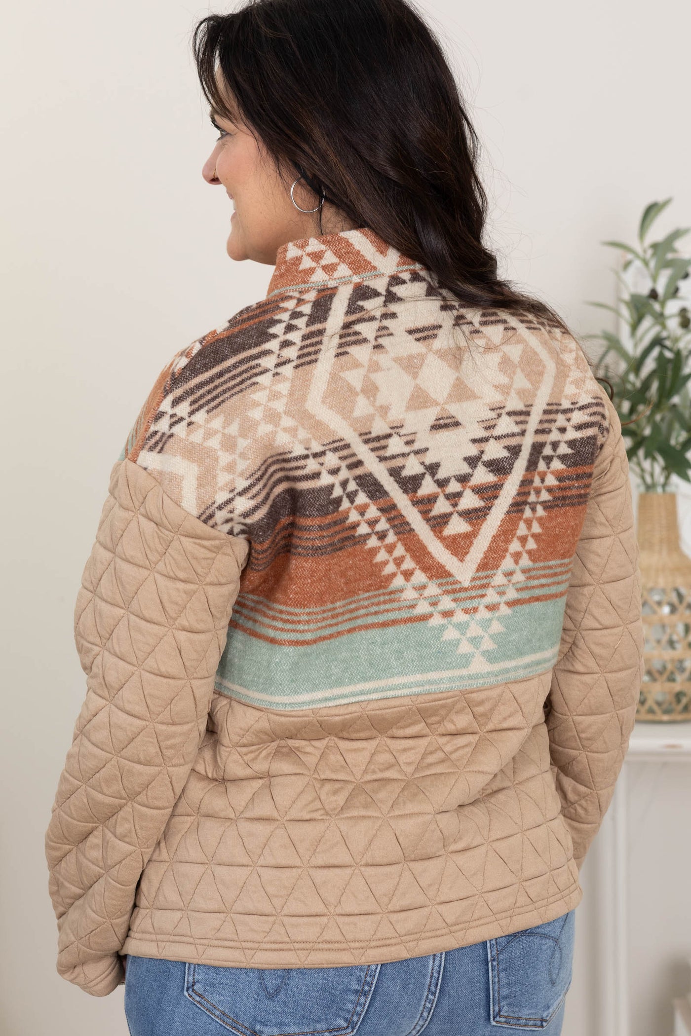 Taupe Geometric Quilted Patchwork Jacket