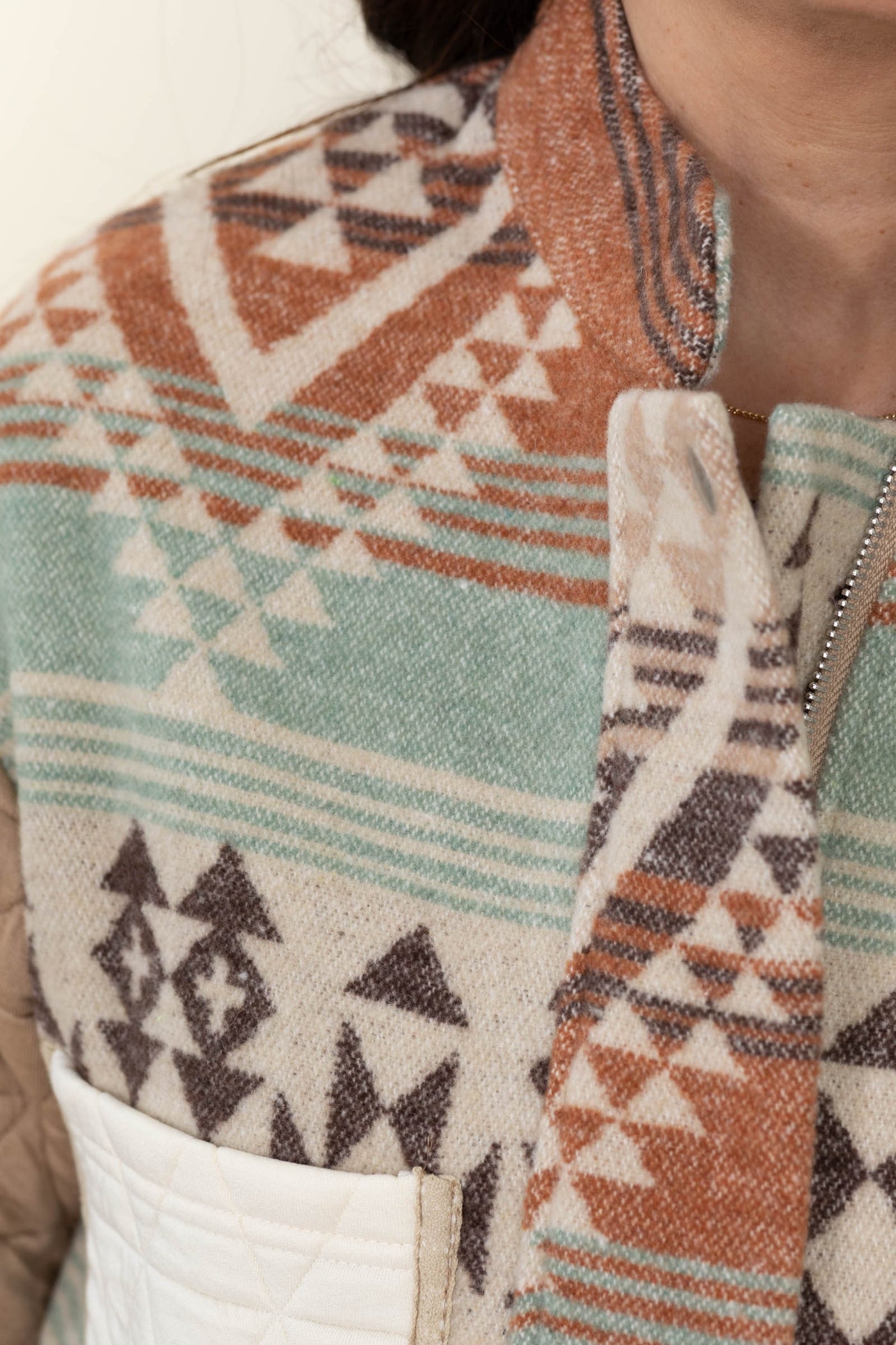 Taupe Geometric Quilted Patchwork Jacket