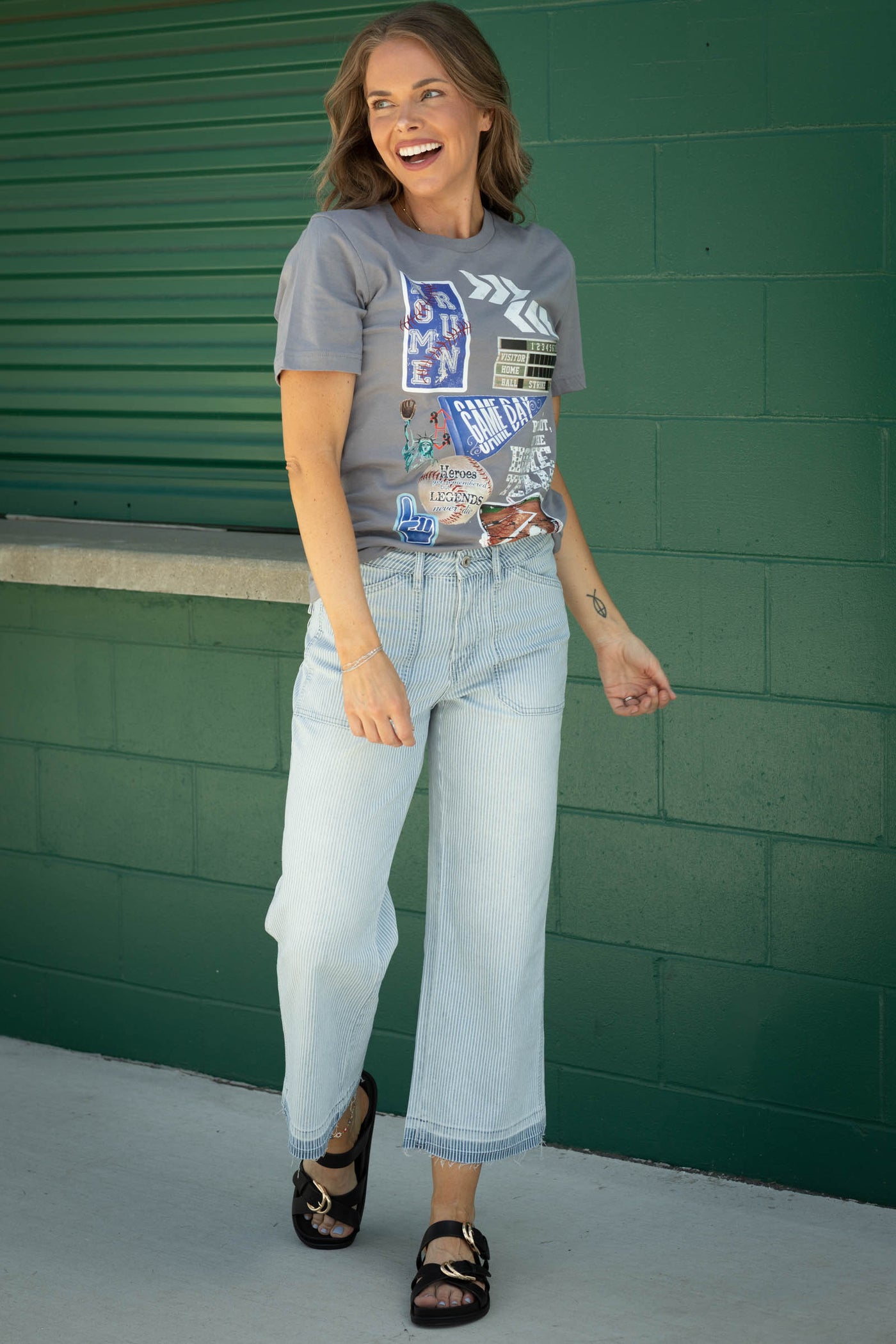 Mica High Rise Wide Leg Cropped Stripe Pant