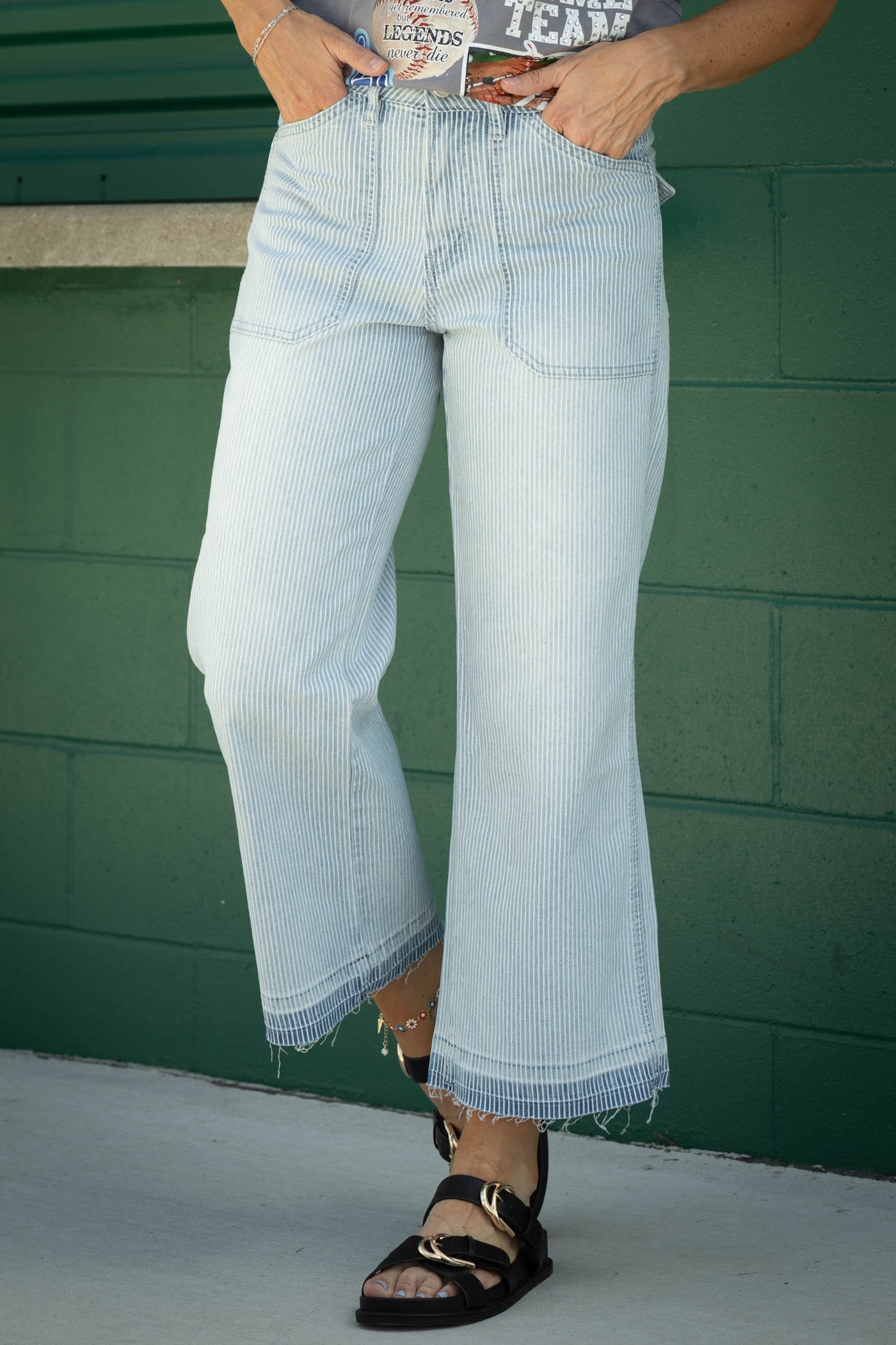 Mica High Rise Wide Leg Cropped Stripe Pant