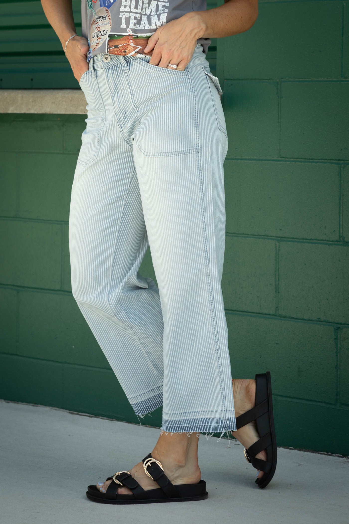 Mica High Rise Wide Leg Cropped Stripe Pant