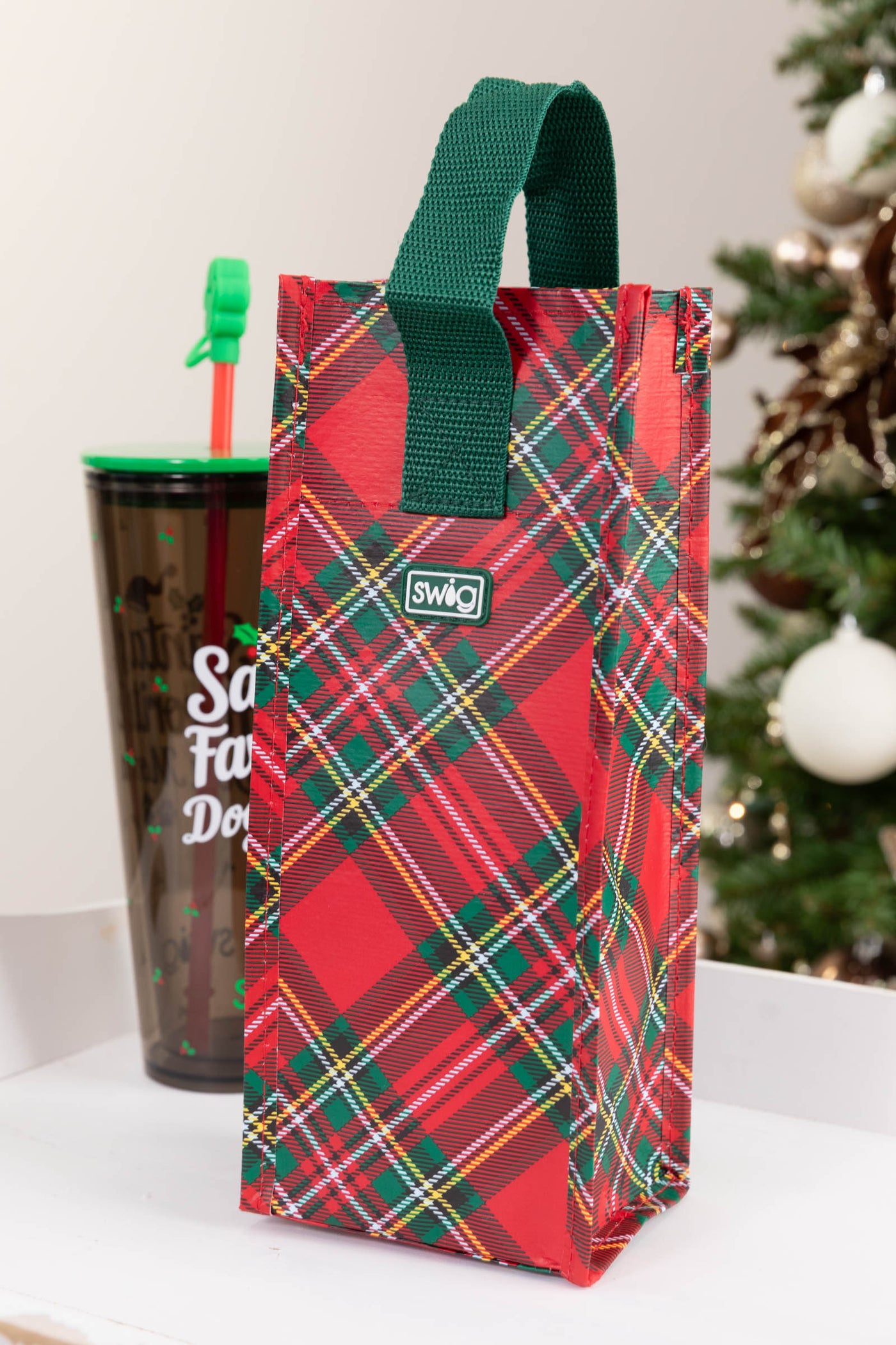 Swig Christmas Plaid Reusable Gift Bag