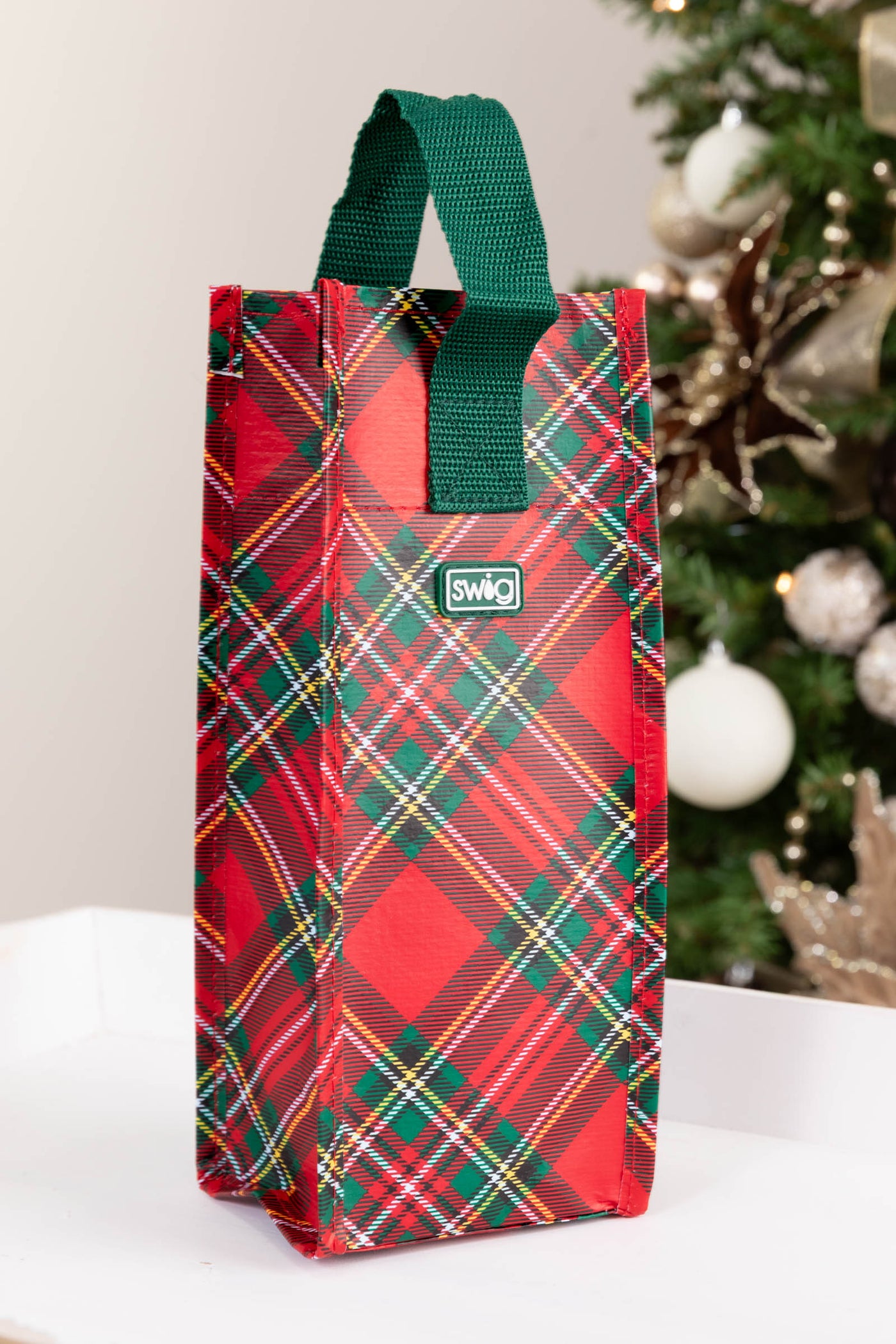 Swig Christmas Plaid Reusable Gift Bag