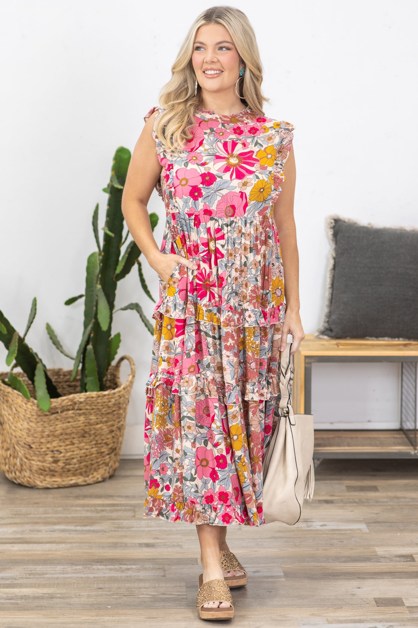 Pink Floral Print Ruffle Maxi Dress Filly Flair Pink Floral Print Ruffle Maxi Dress Filly Flair