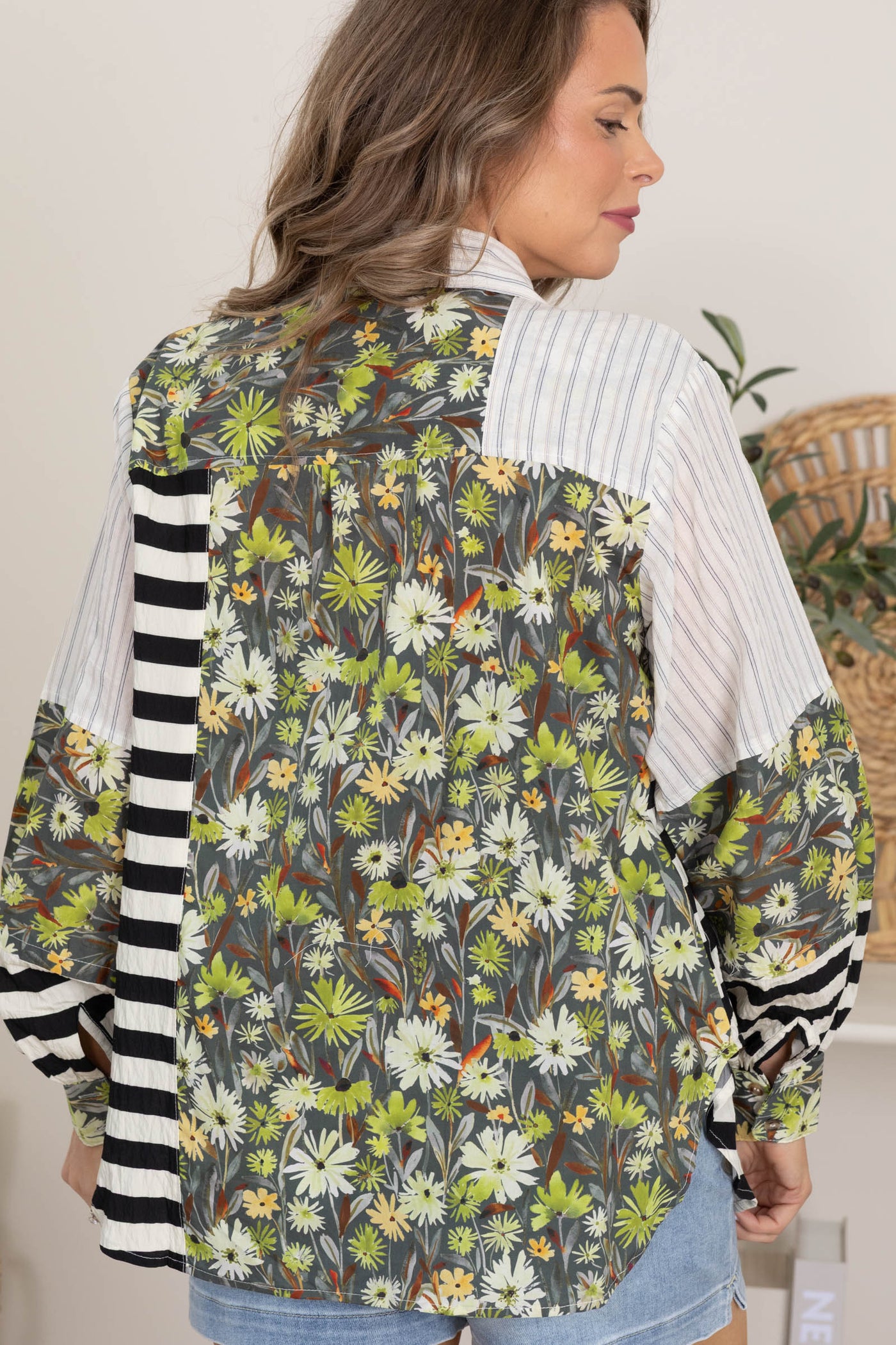 Button Down Floral Stripe Top