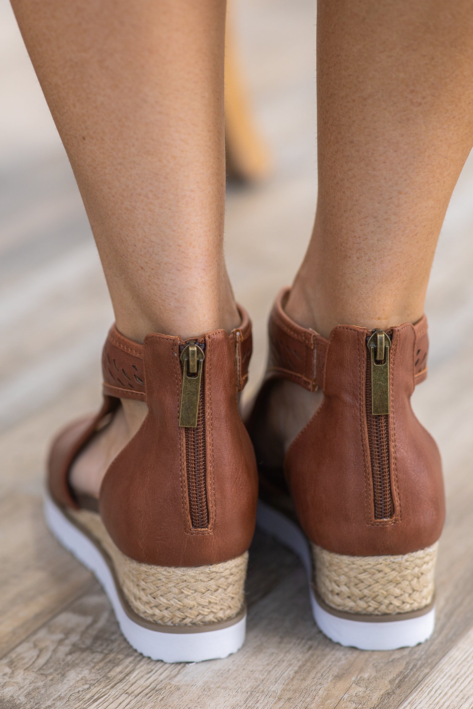 Chestnut Cut-Out Detail Wedge Sandal