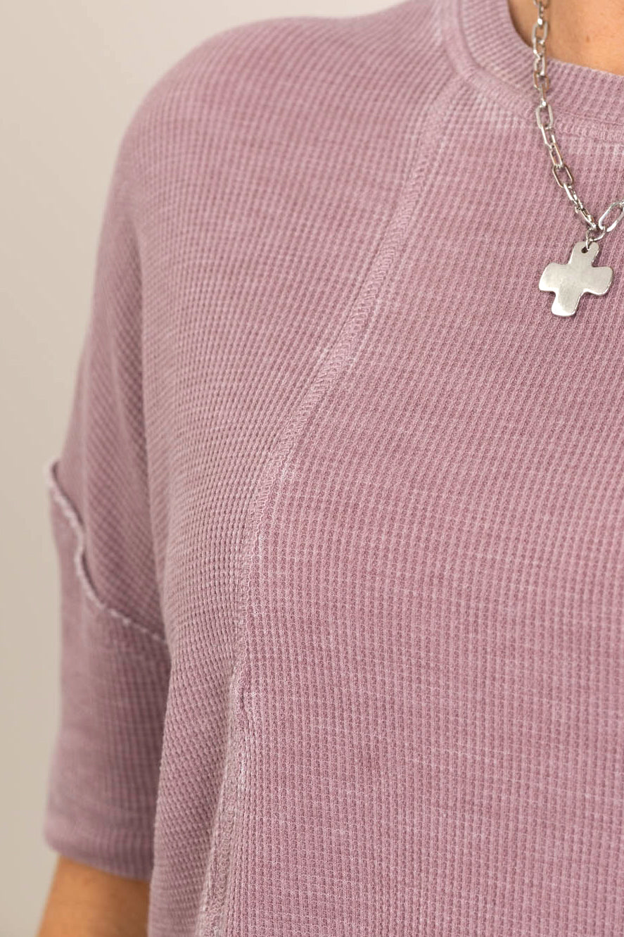 Short Sleeve Waffle Knit Seam Detail Top