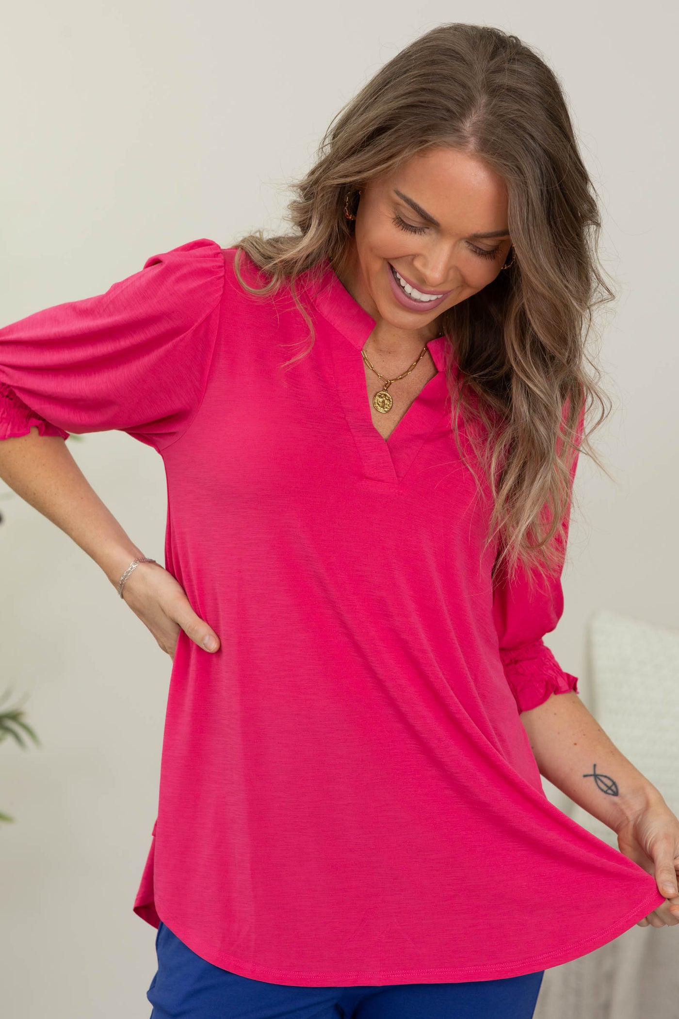 Lizzy Smocked Wrinkle Free Top Solids