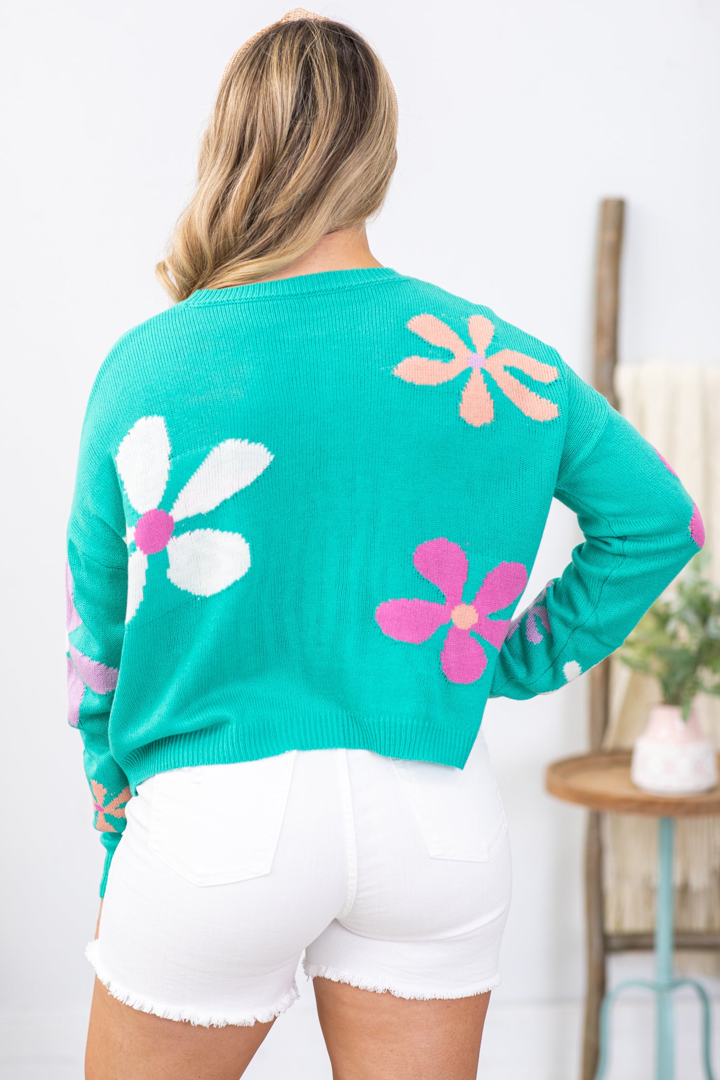 Mint With Multicolor Floral Print Sweater · Filly Flair