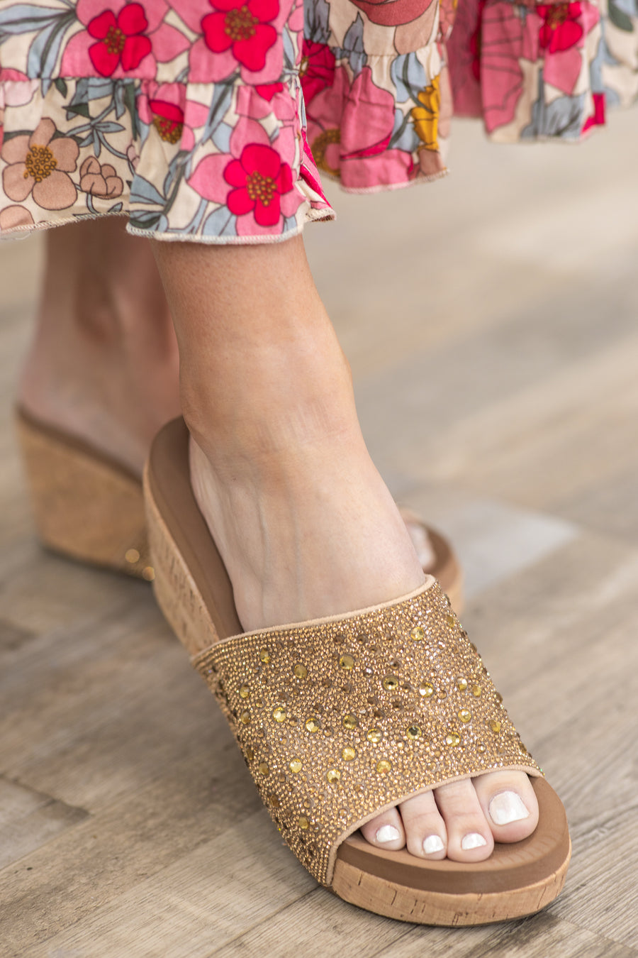 Corky's Sunlight Wedge With Gold Rhinestones