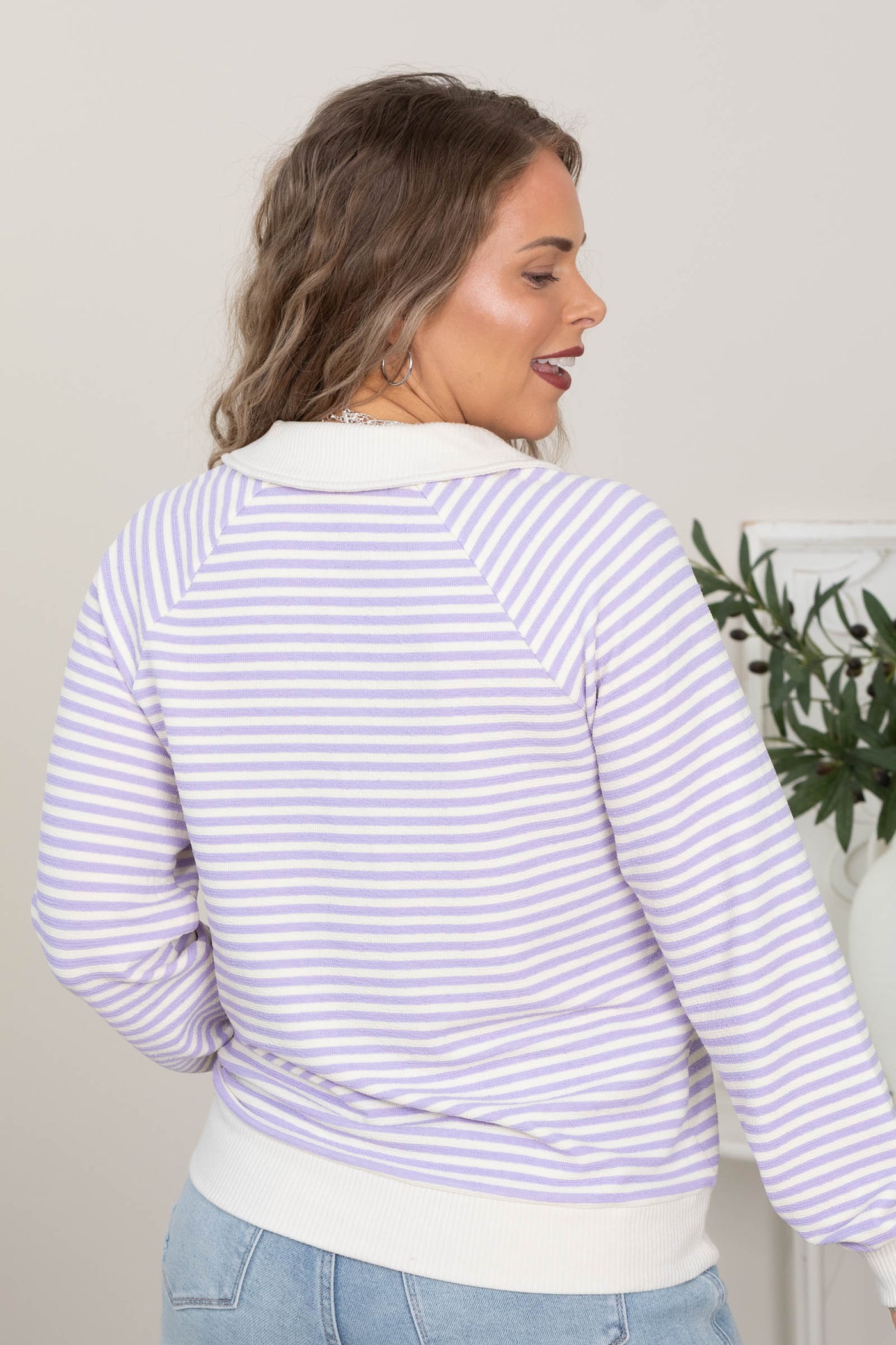 Polo Collar Striped Sweatshirt