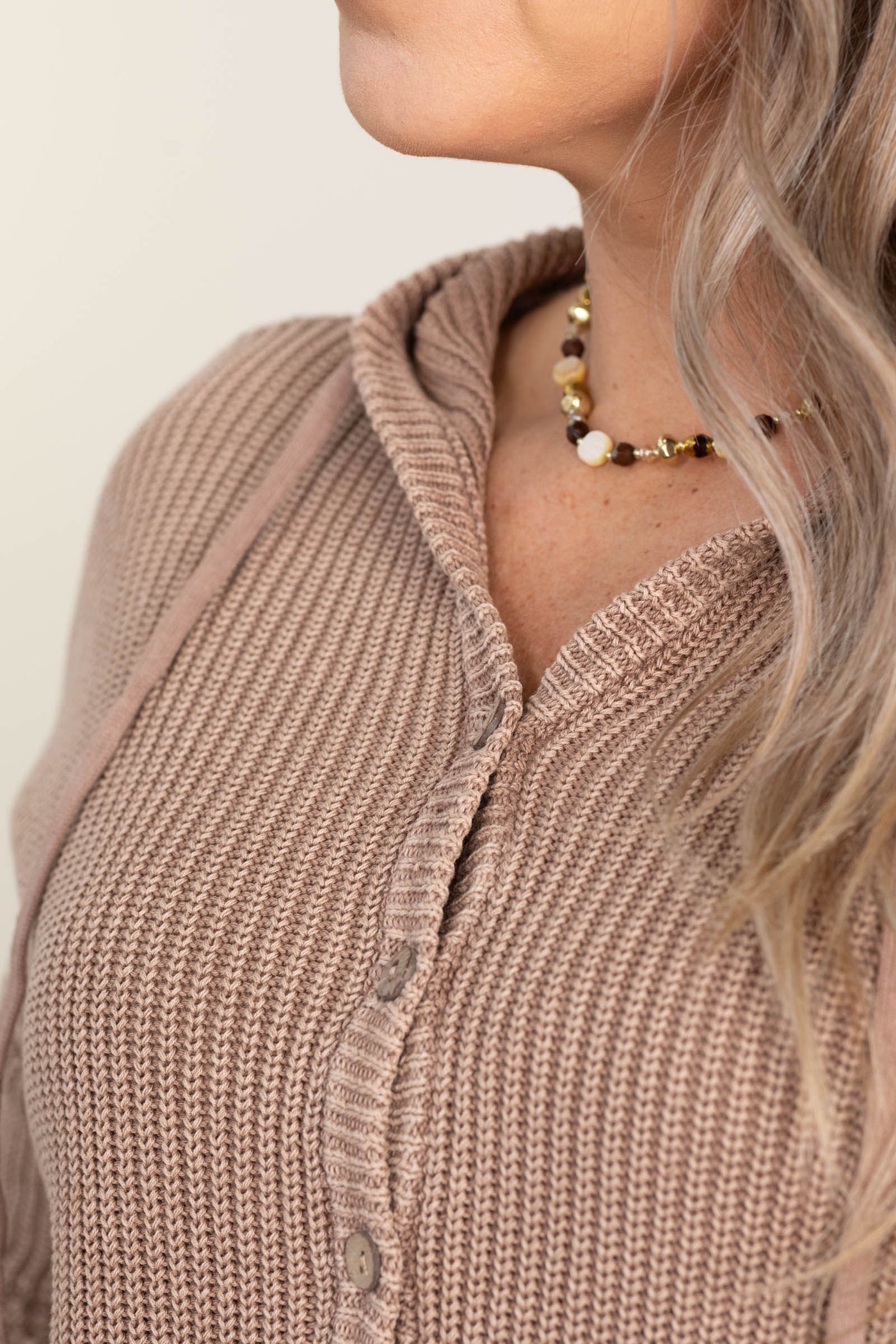 Light Terracotta Sweater Hoodie With Buttons