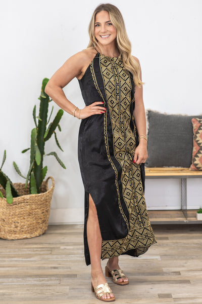 Black And Gold Embroidery Detail Maxi Dress · Filly Flair