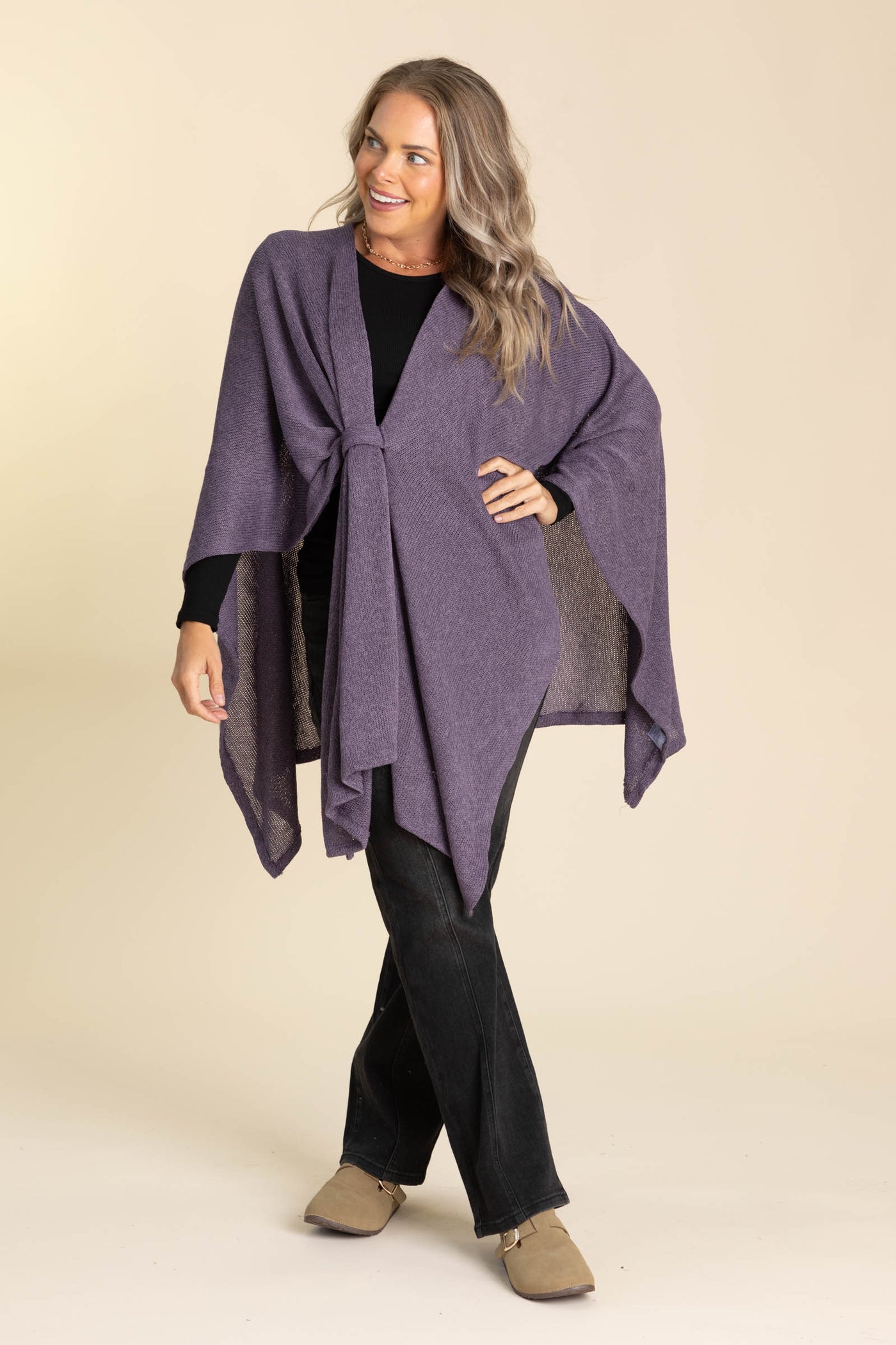 Oversized Knit Top With Front Loop Kimono
