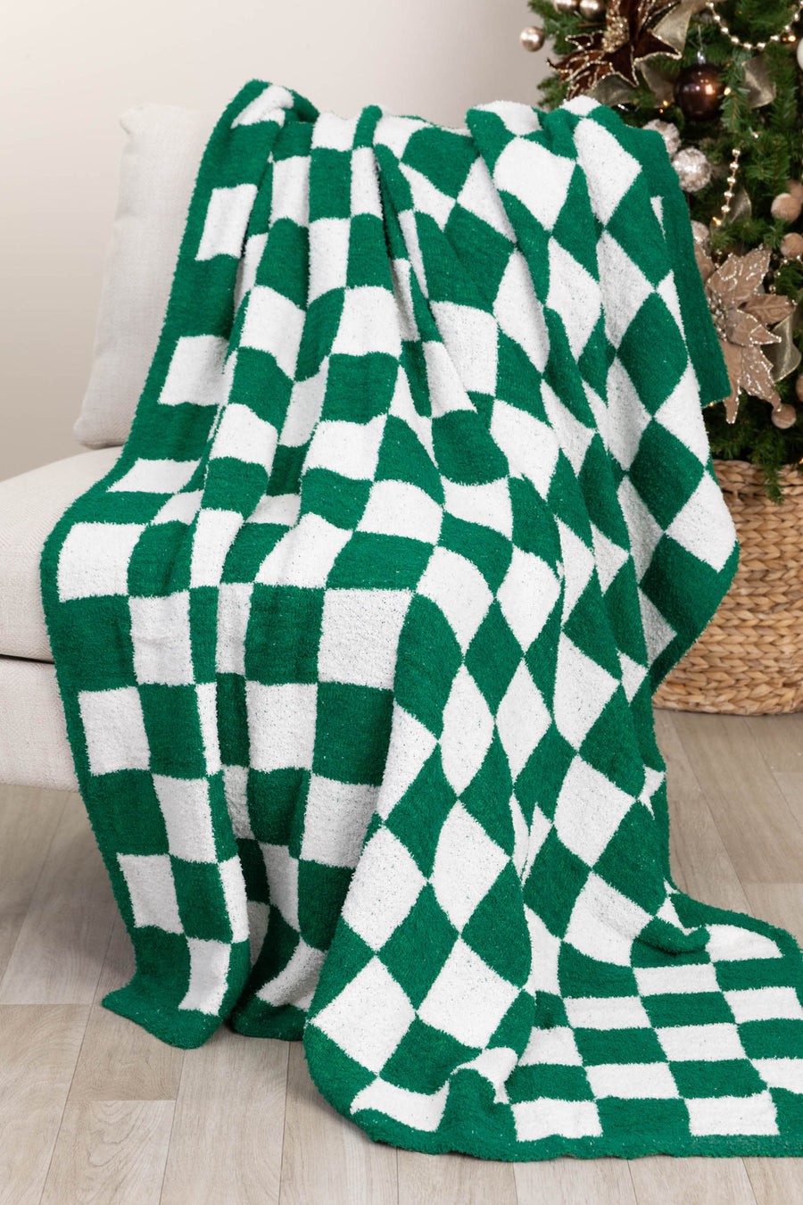 Green Checker Print Super Soft Blanket