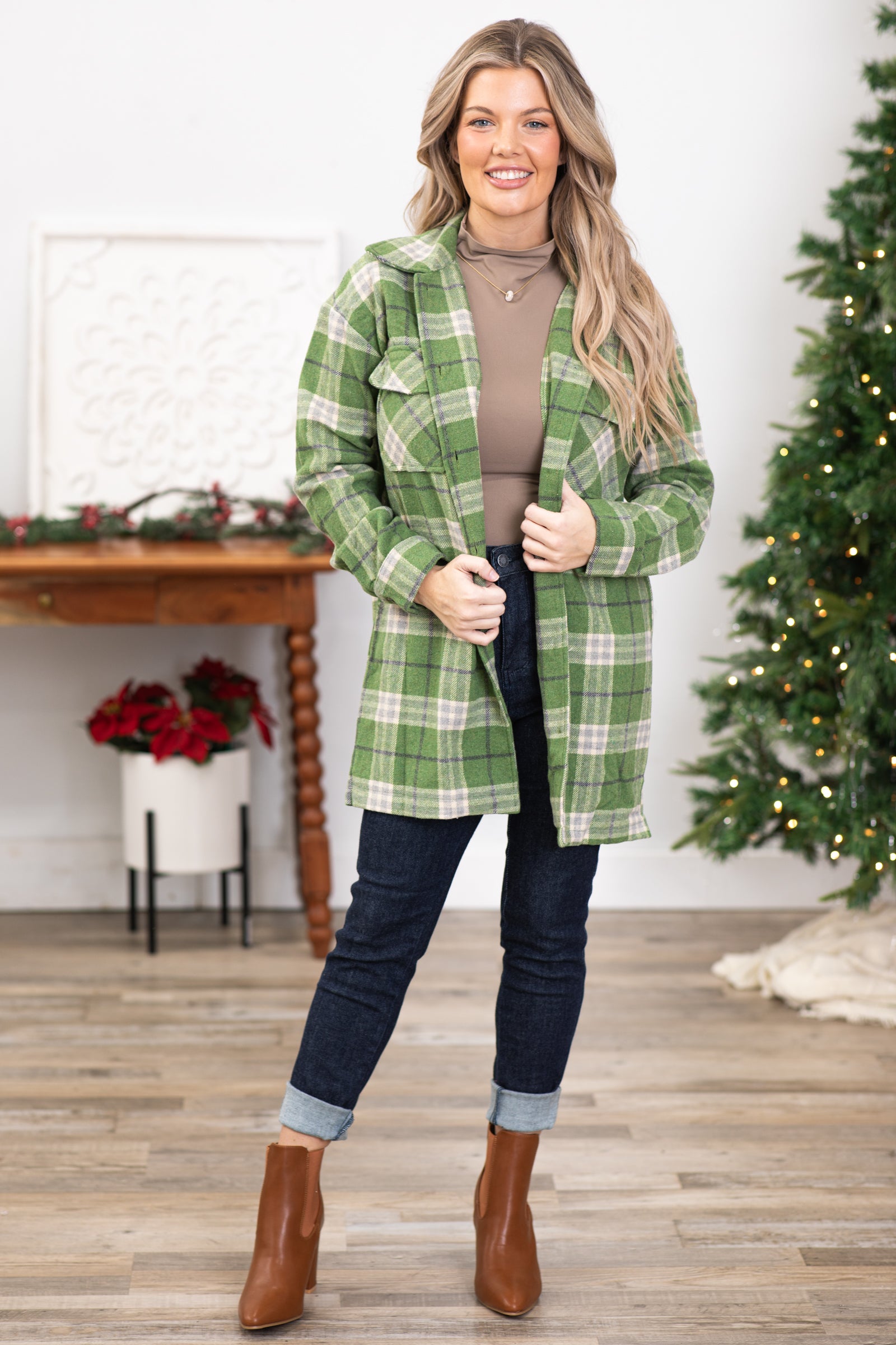 Kelly Green Washed Corduroy Button Front Shacket main image 1