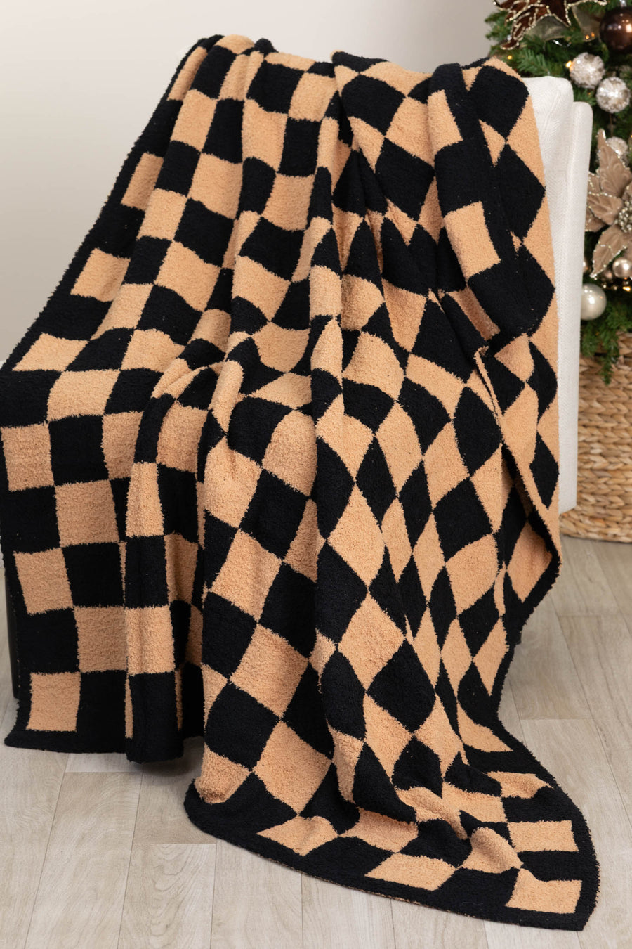 Black and Mocha Checker Print Super Soft Blanket