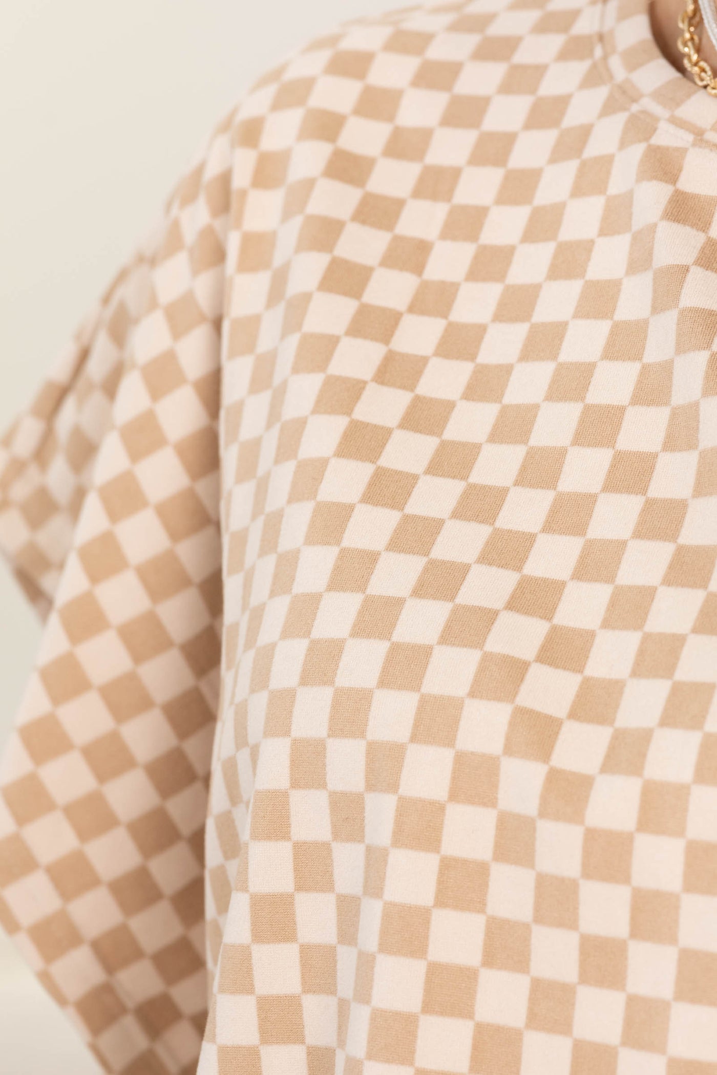 Almond Checker Dolman Sleeve Knit Top