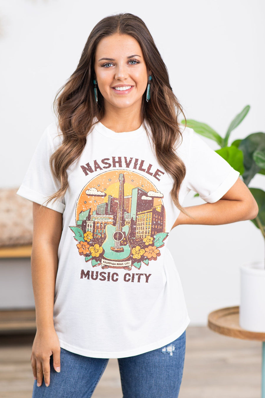 White Nashville Music City Graphic Tee - Filly Flair