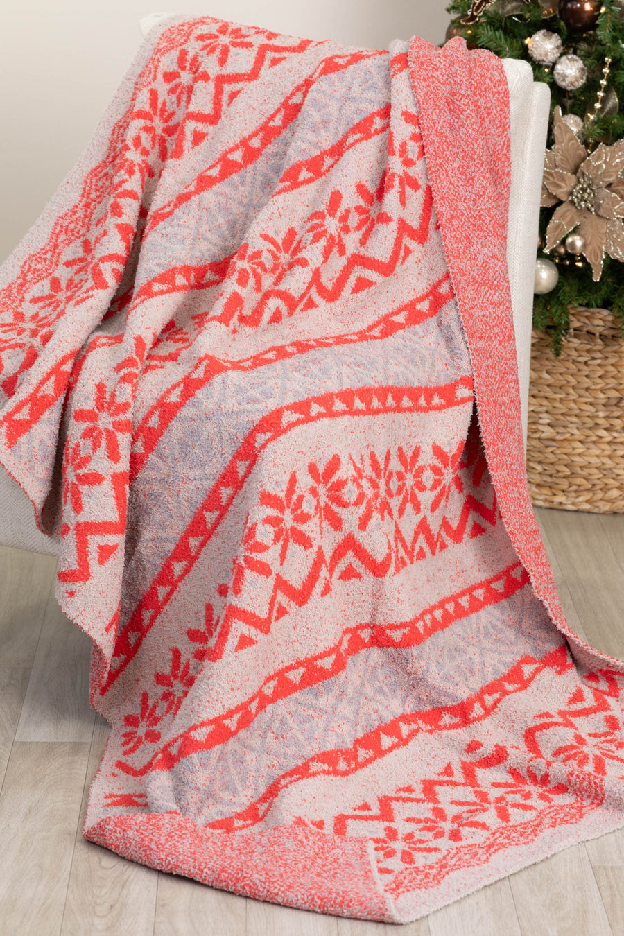 Red Fair Isle Print Super Soft Blanket