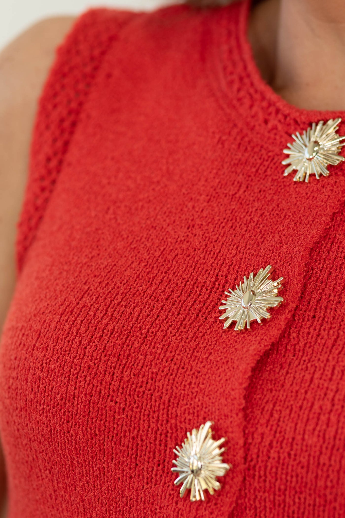 Staccato Red Gold Snap Button Knit Top
