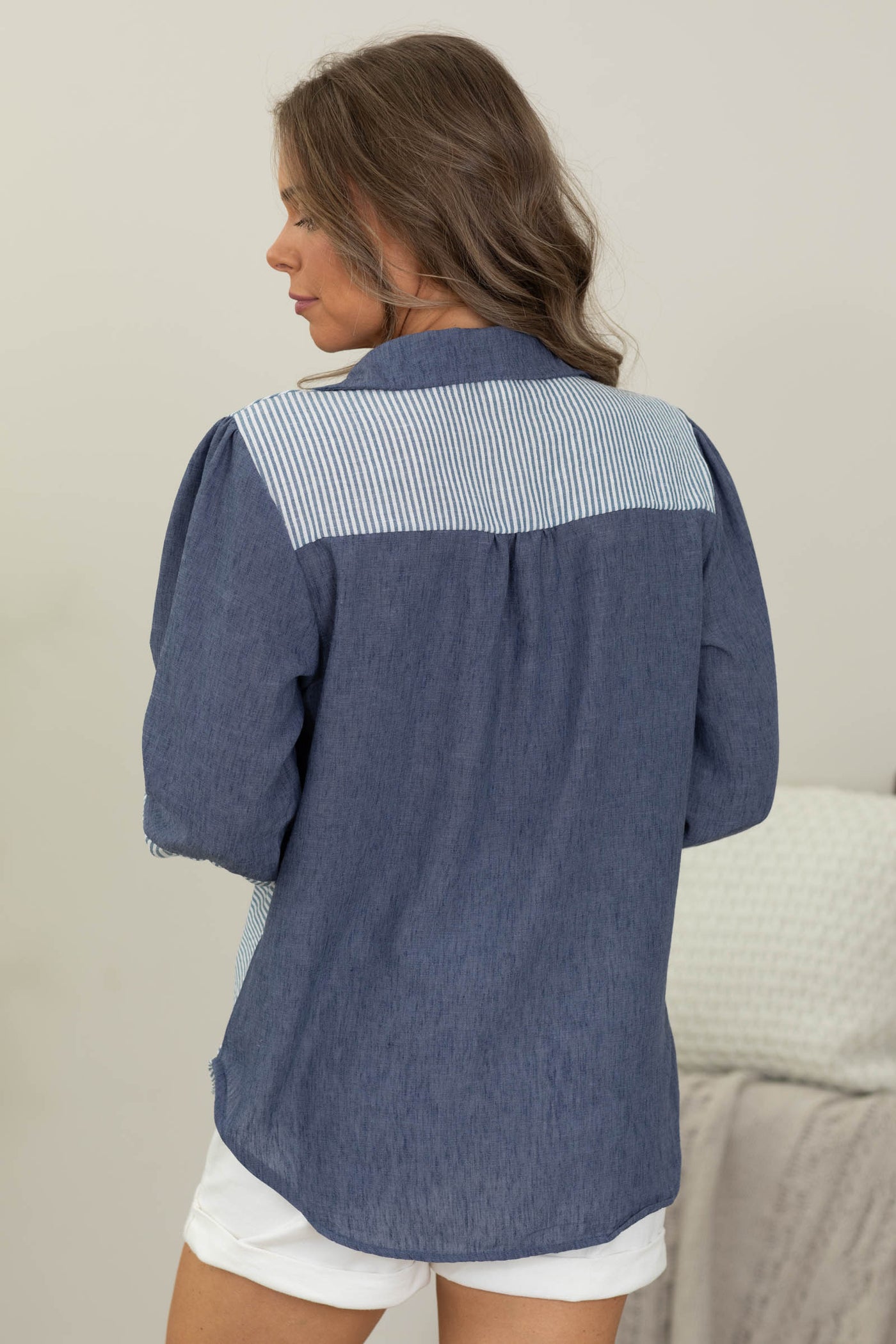 Relaxed Fit Mixed Pattern Button Down Shirt