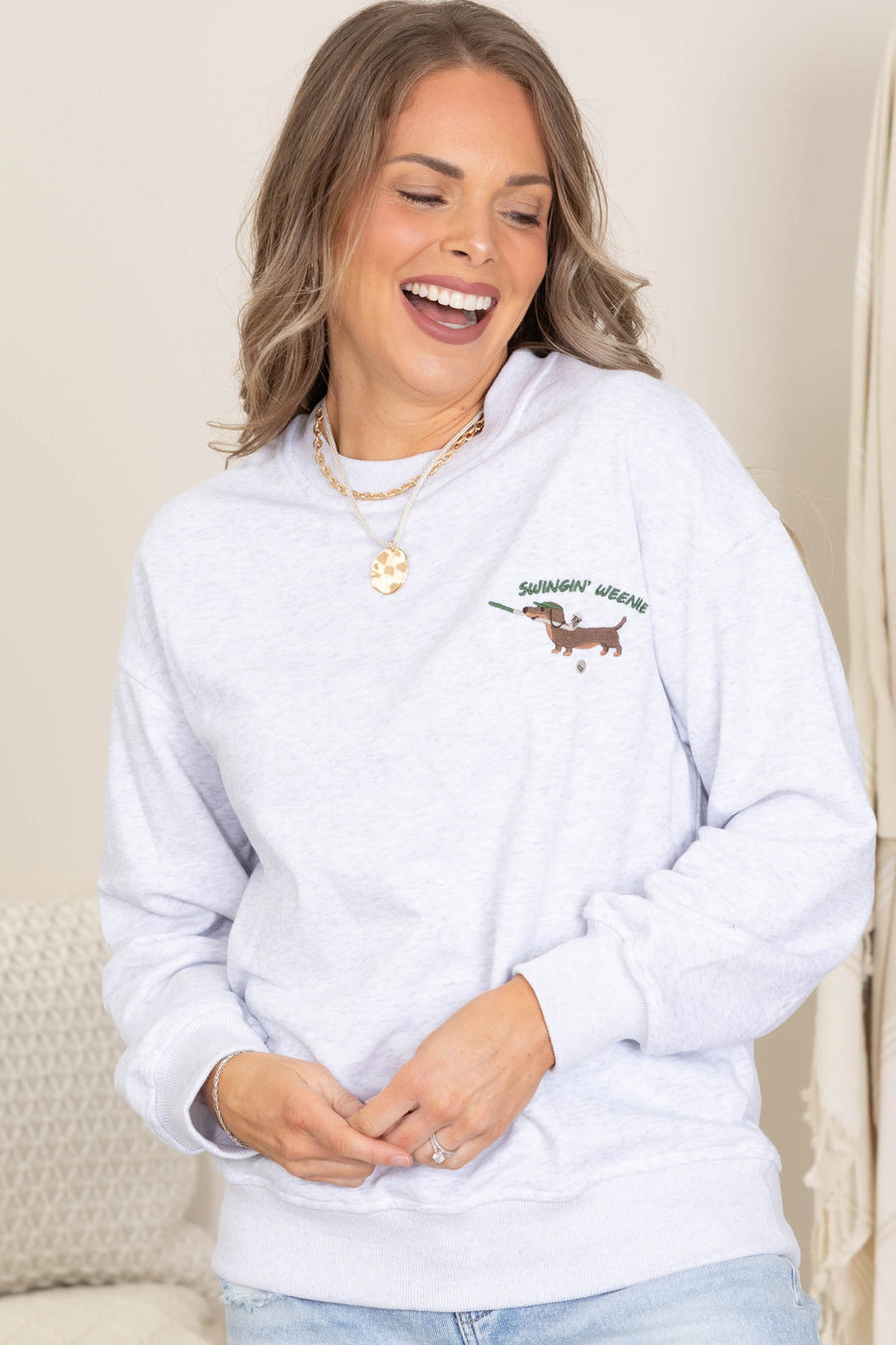 Heather Grey Golfing Dog Graphic Sweatshirt