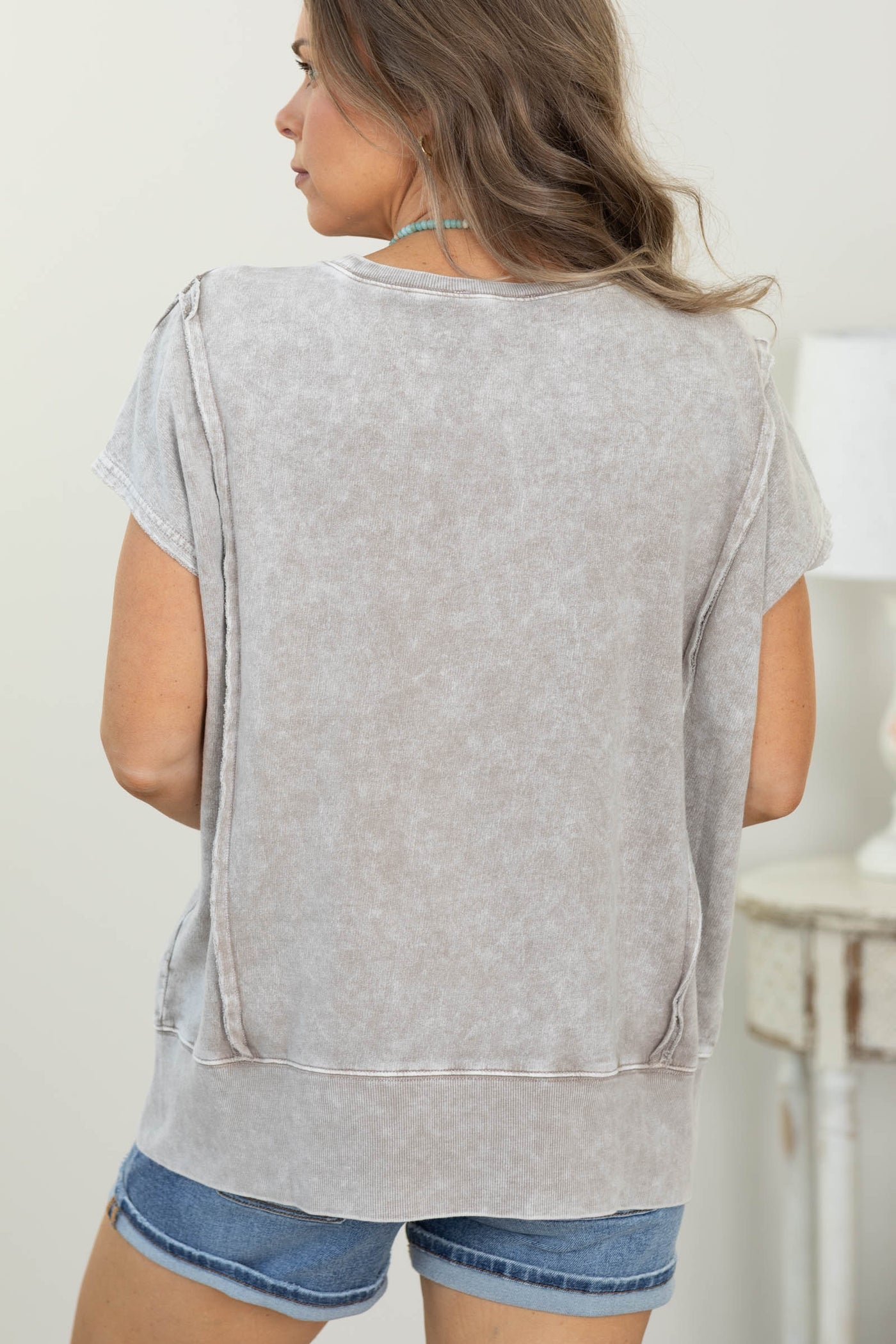 Mocha Washed Relaxed Hi-Low Knit Top