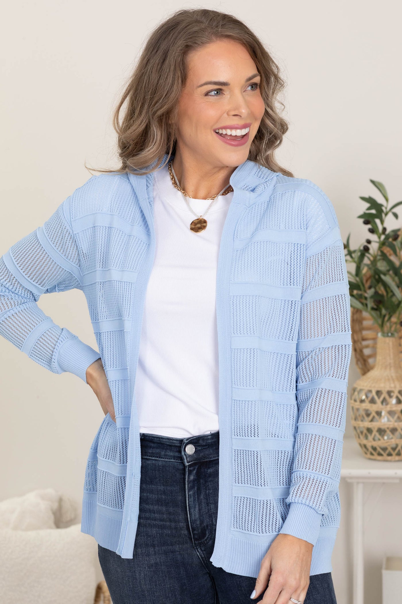 Pointelle Knit Hoodie Cardigans