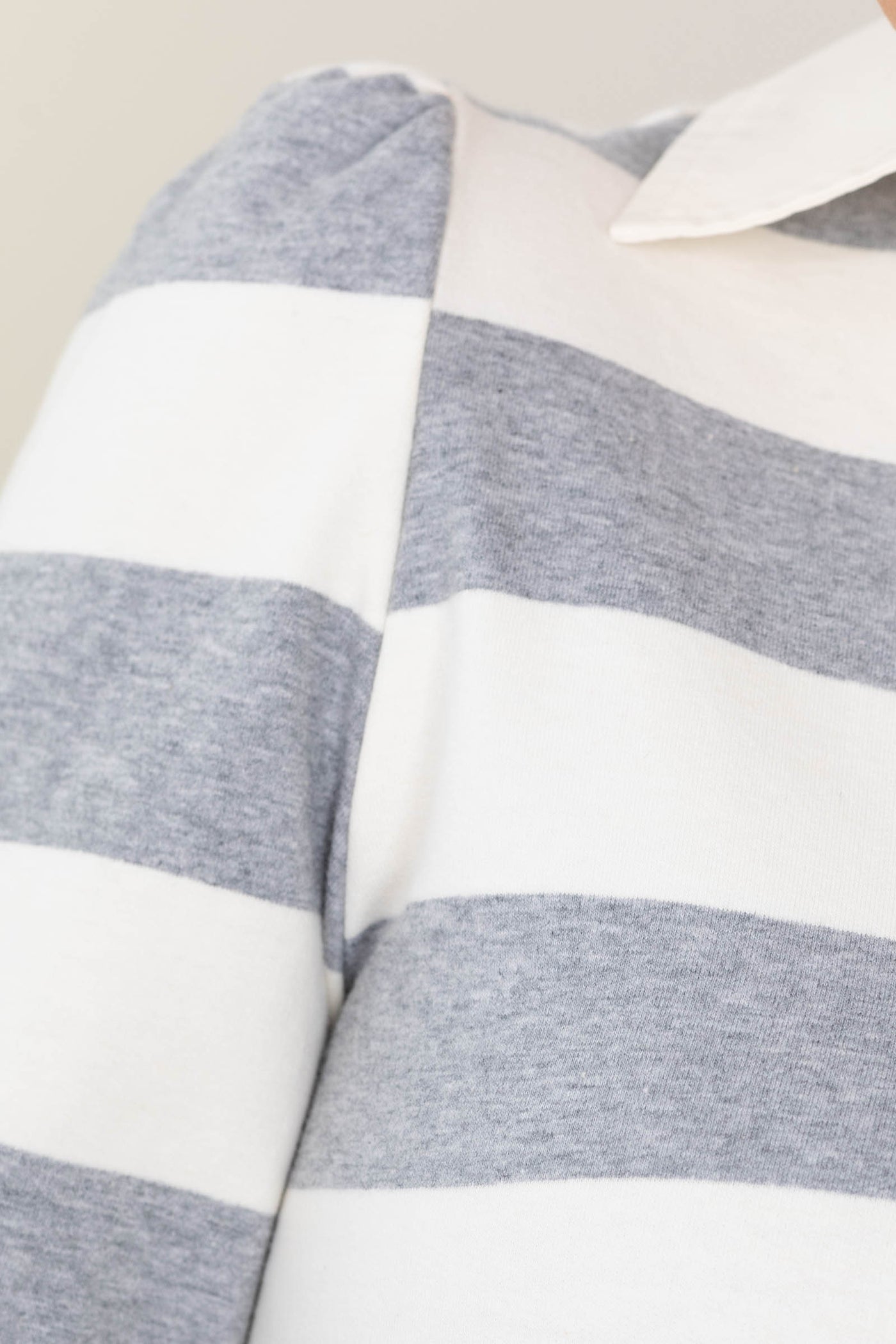 Collared Bold Striped Long Sleeve Knit Tops