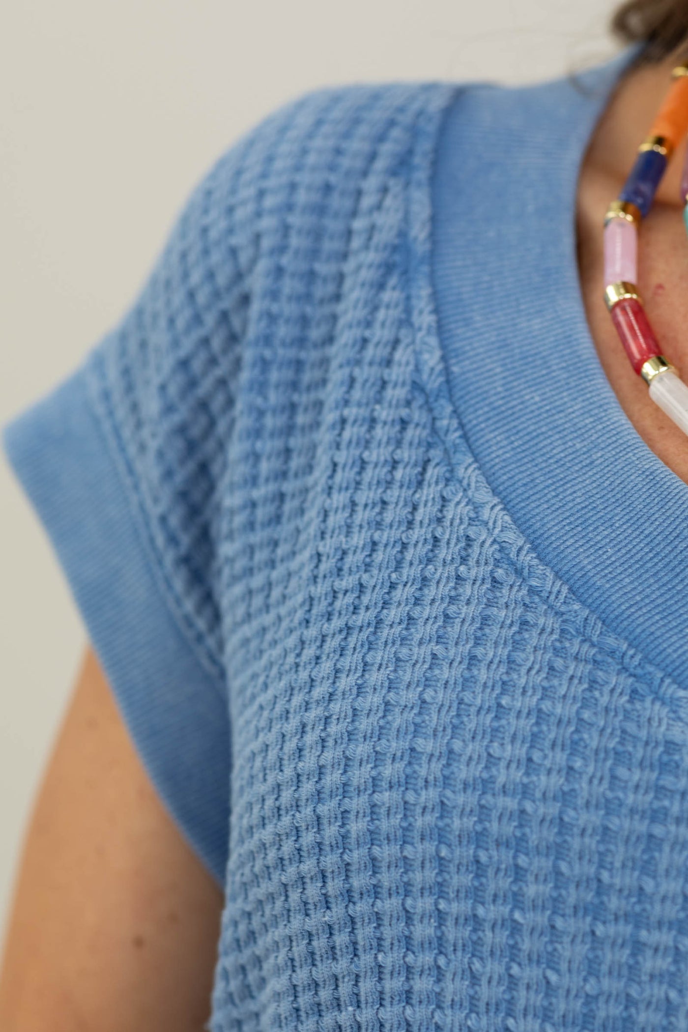 V-Neck Chunky Waffle Mineral Wash Tee