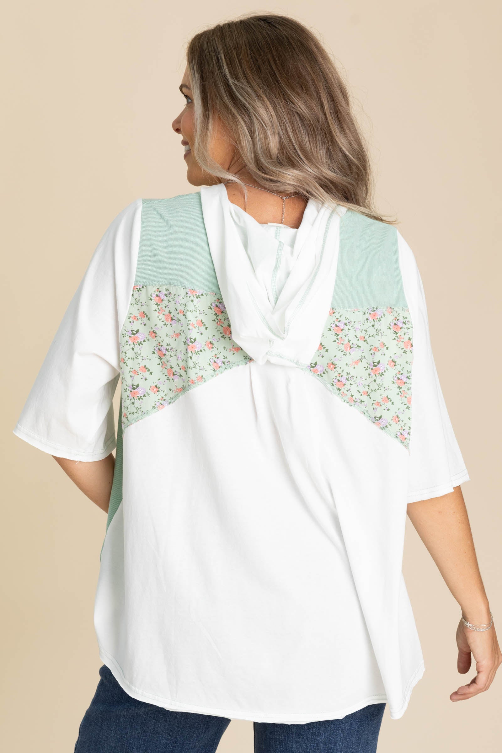 Lace Up V-Neck Knit Floral Hoodie Tops · Filly Flair