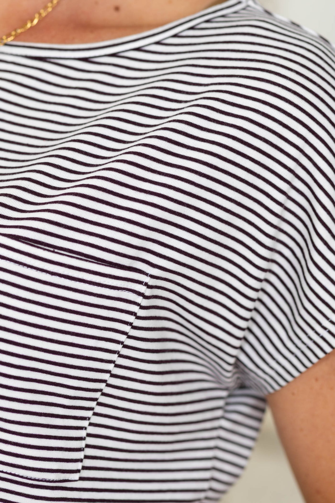 White And Brown Stripe Short Sleeve Knit Top