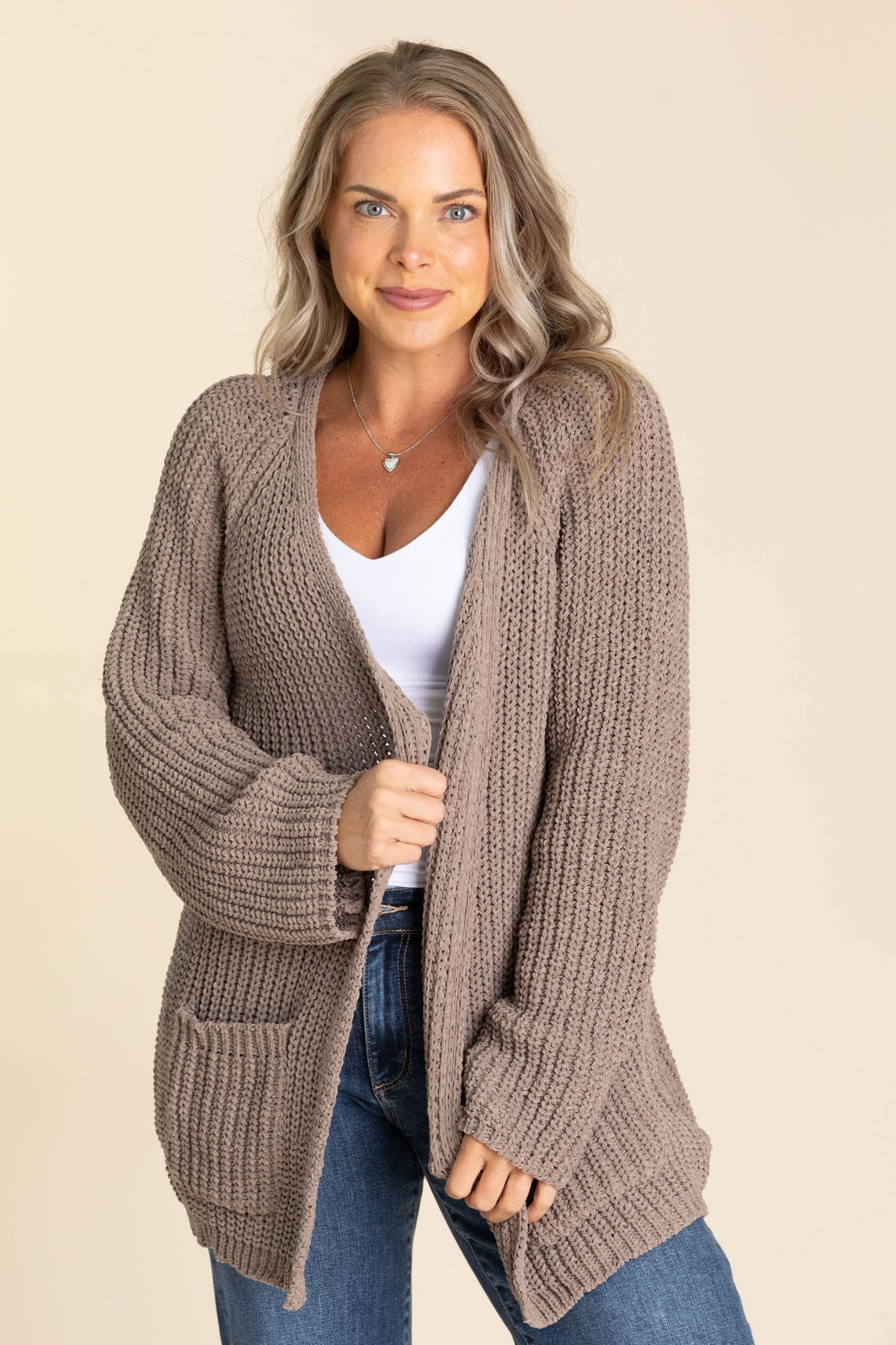 Mocha Knit Sweater Open Cardigan