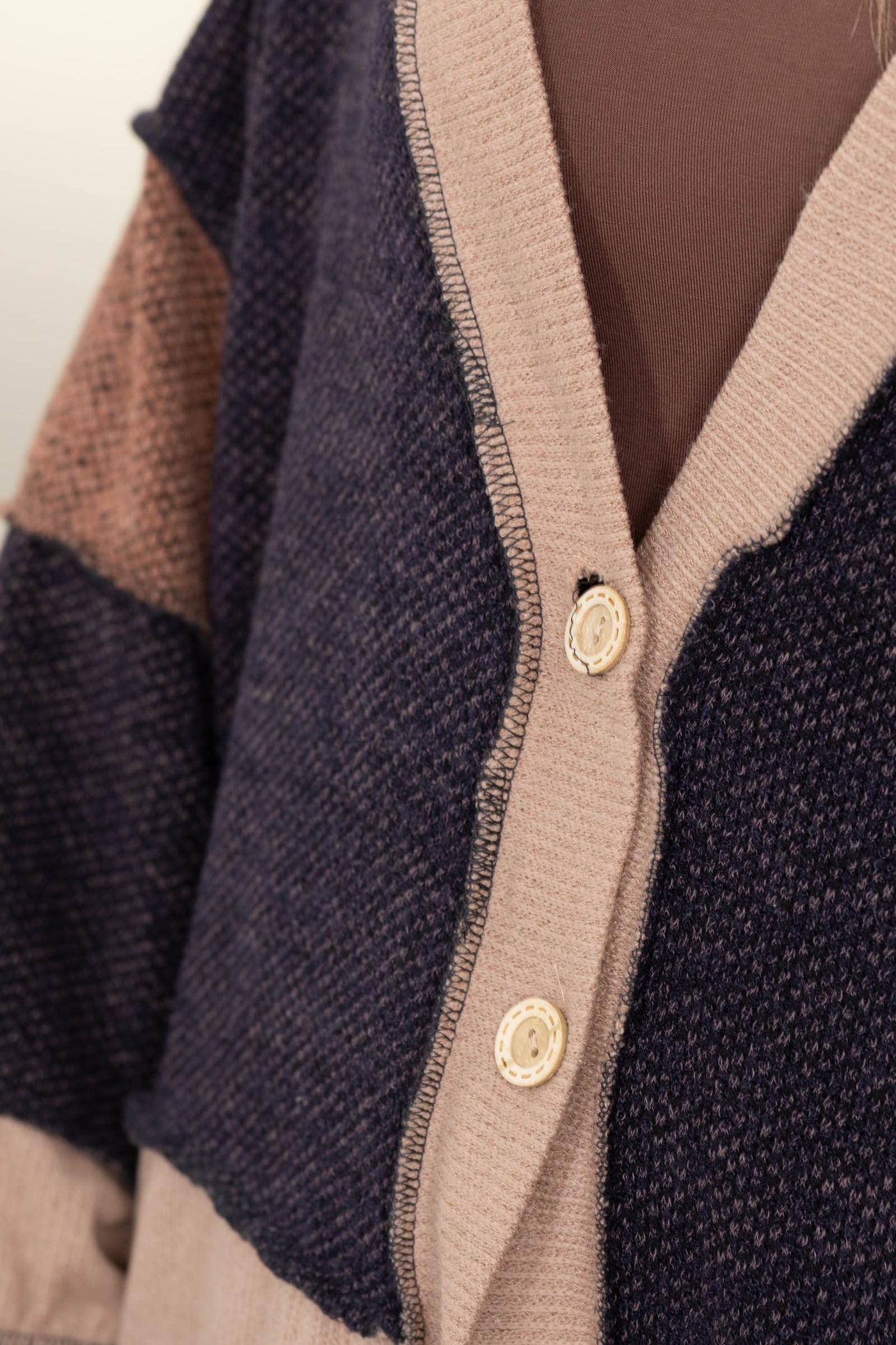 Navy And Brown Colorblock Long Cardigan