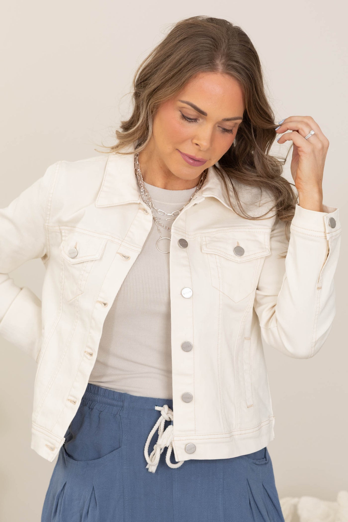 Risen Ivory Vintage Washed Denim Jacket