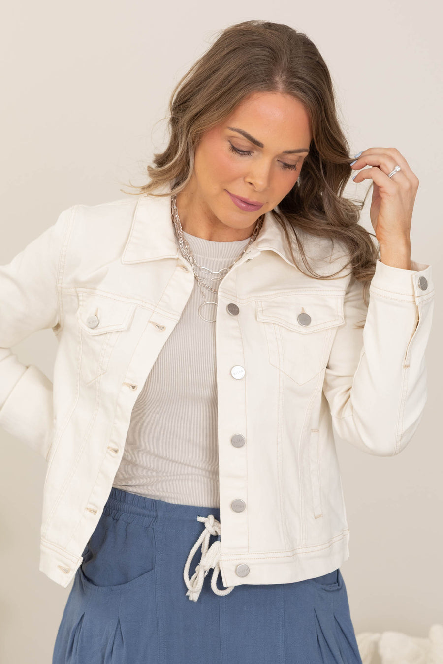 Risen Ivory Vintage Washed Denim Jacket