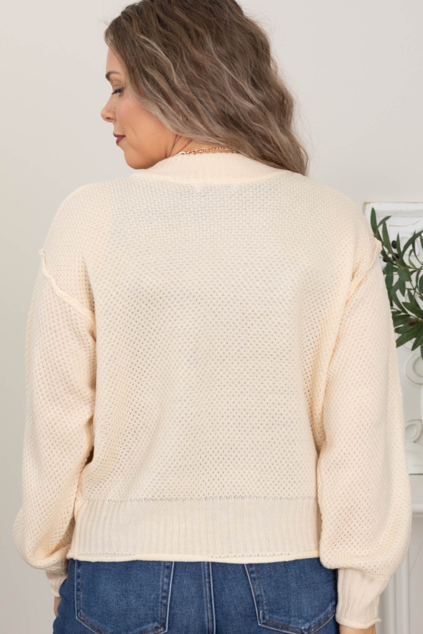Cream Waffle Textured Sweater Cardigan