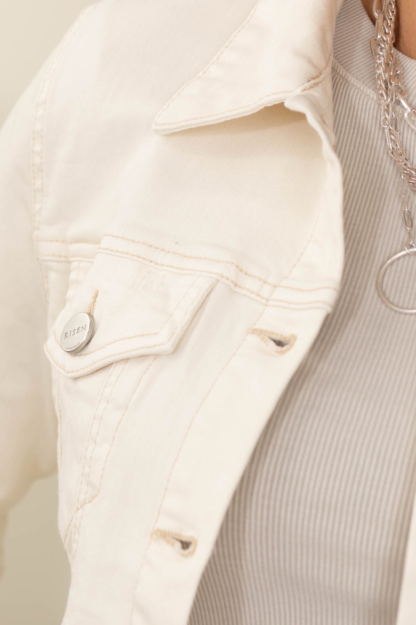 Risen Ivory Vintage Washed Denim Jacket