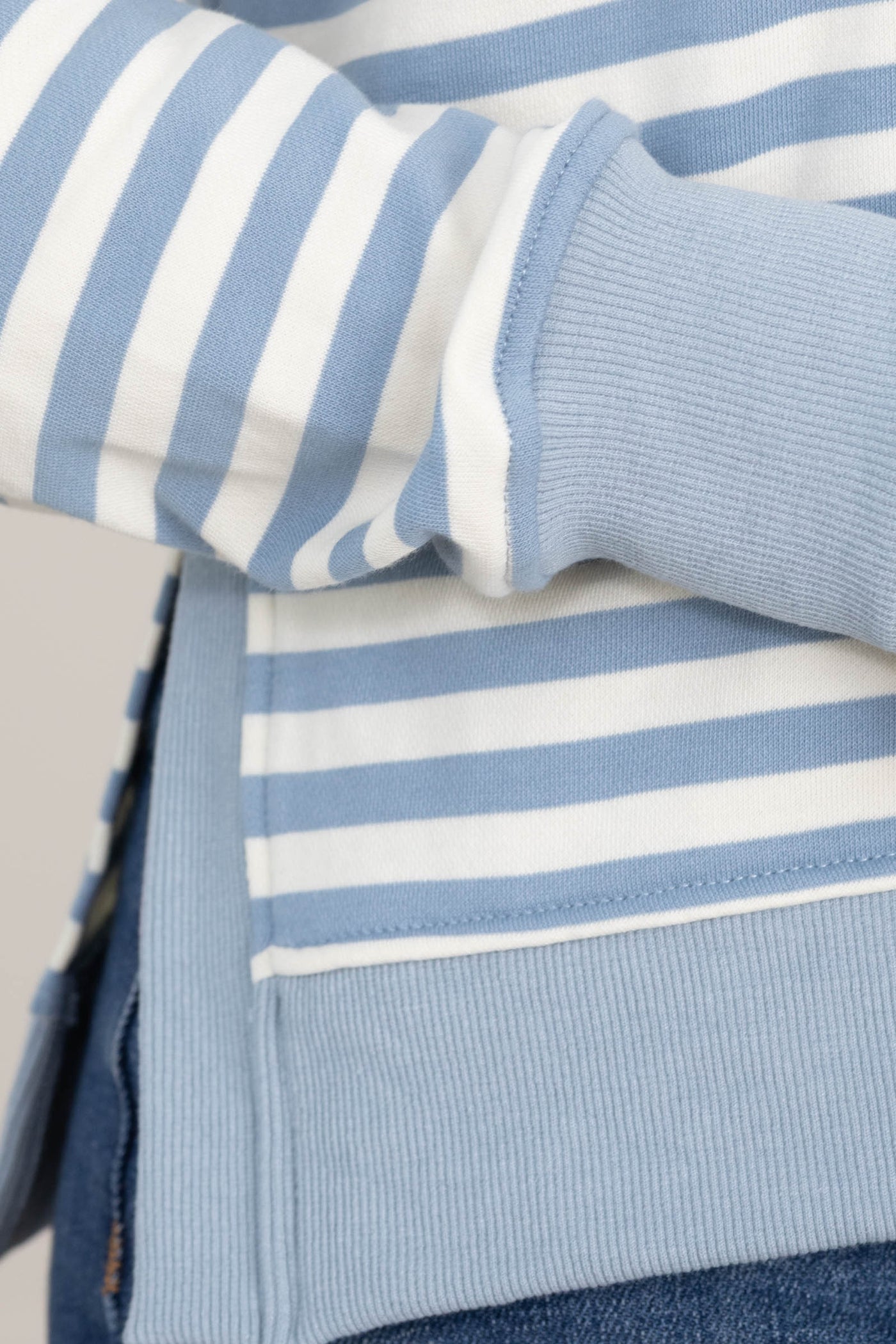 Sky Blue Striped Sweatshirt With Side Slits