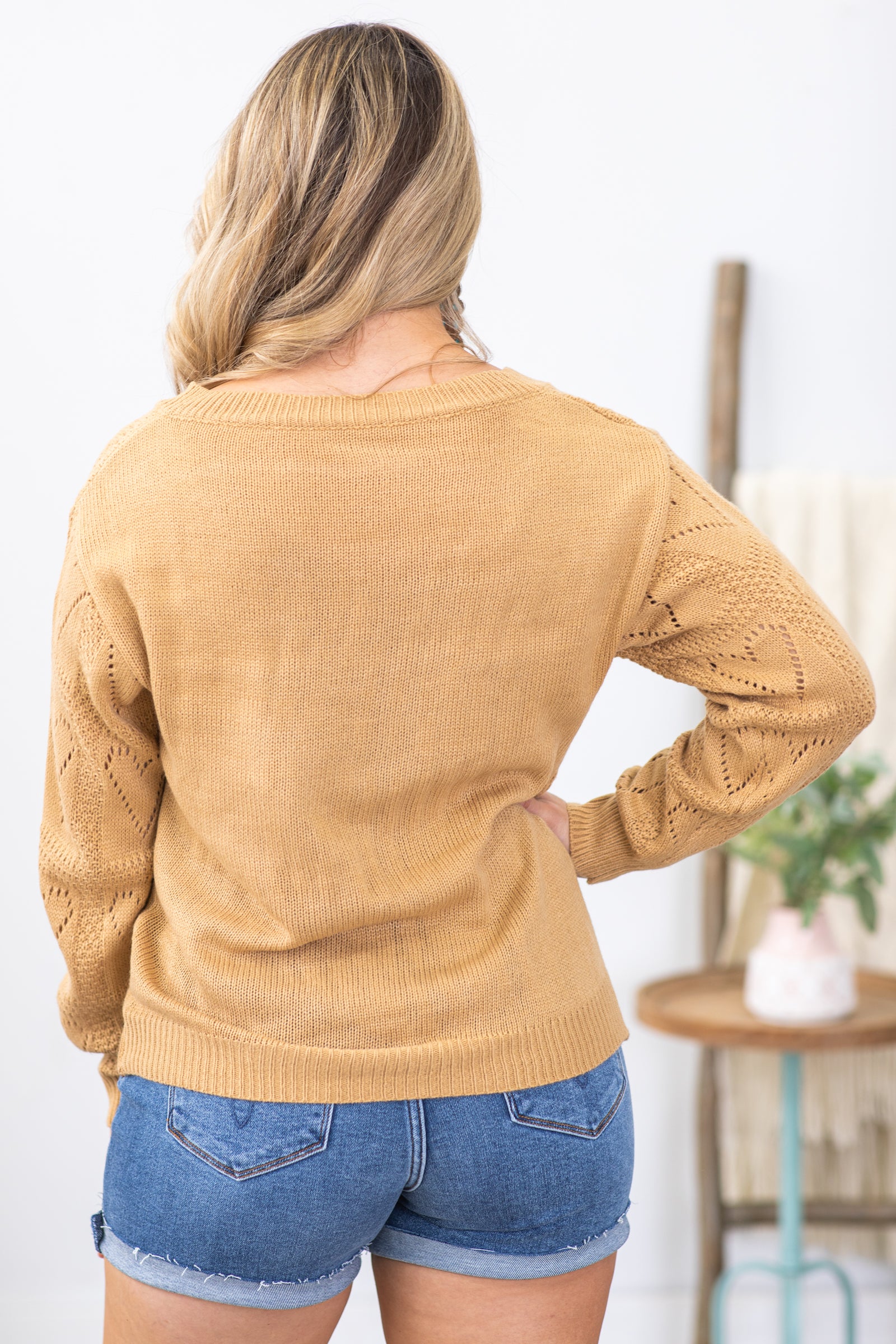 Camel Heart Pattern Knitted Sweater