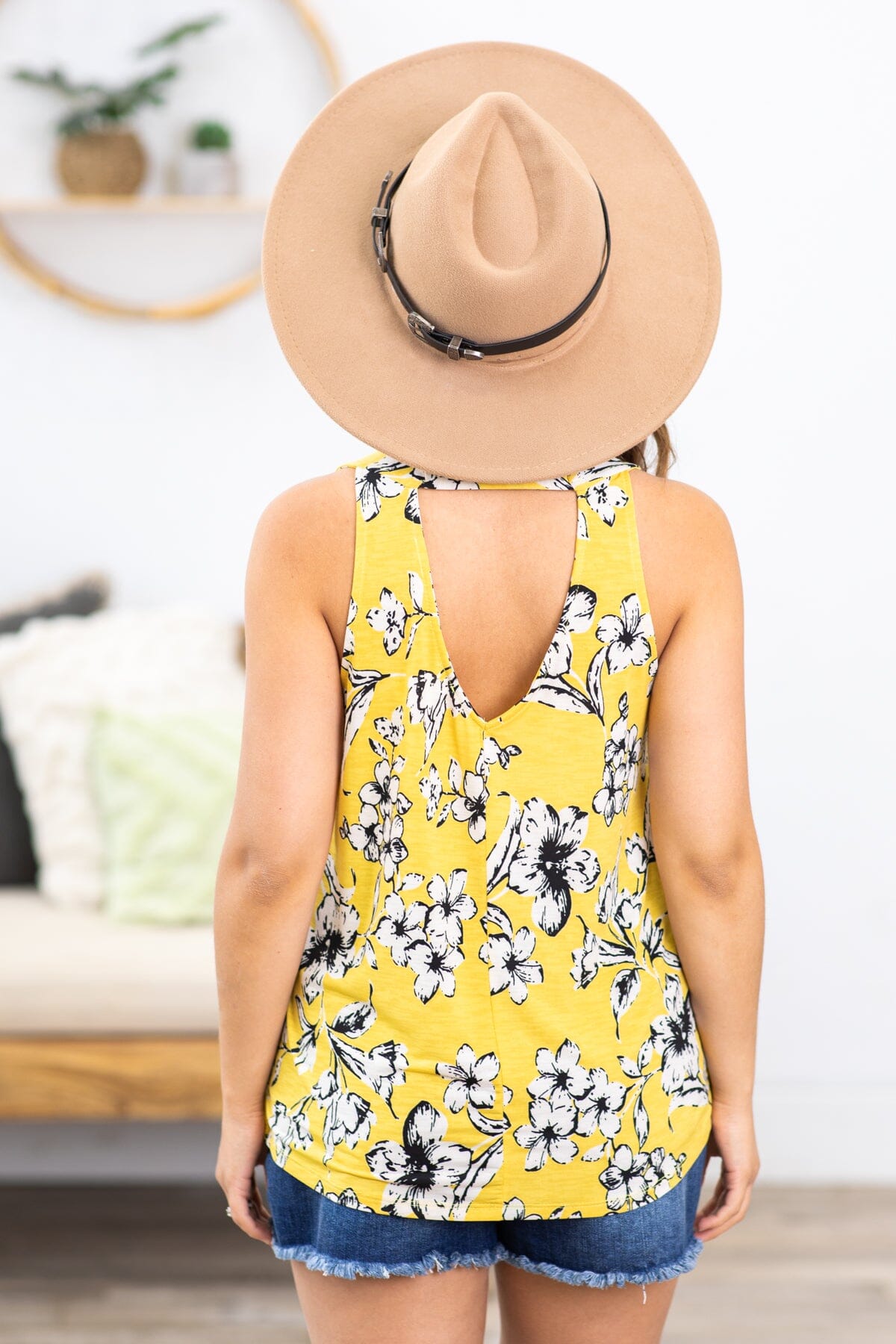 Mustard Multicolor Back Cutout Floral Tank - Filly Flair