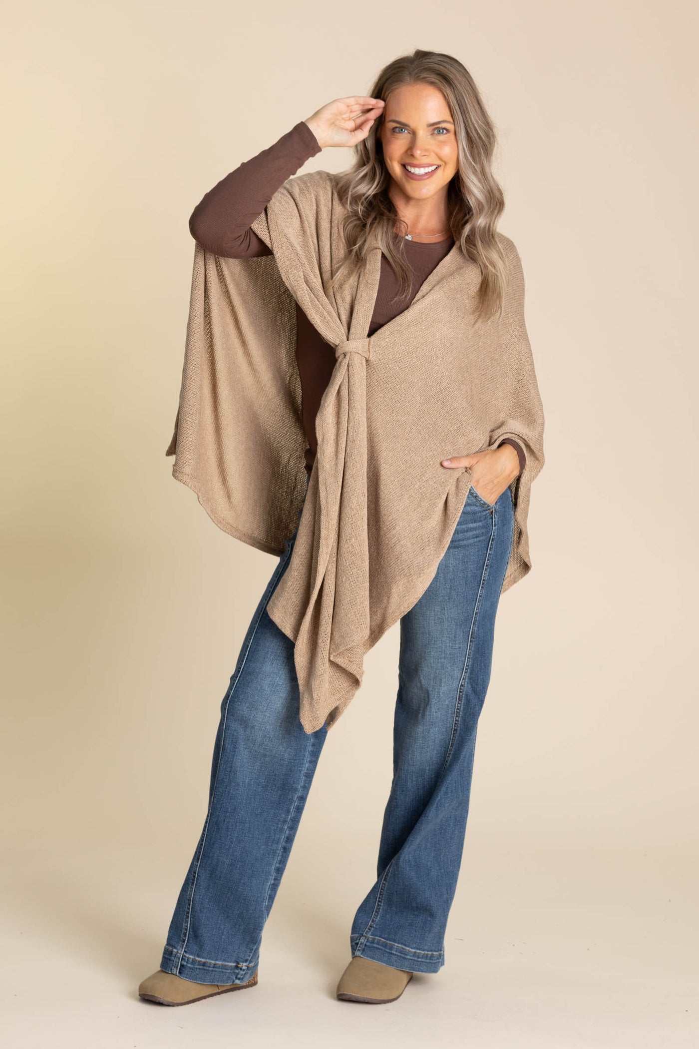 Oversized Knit Top With Front Loop Kimono