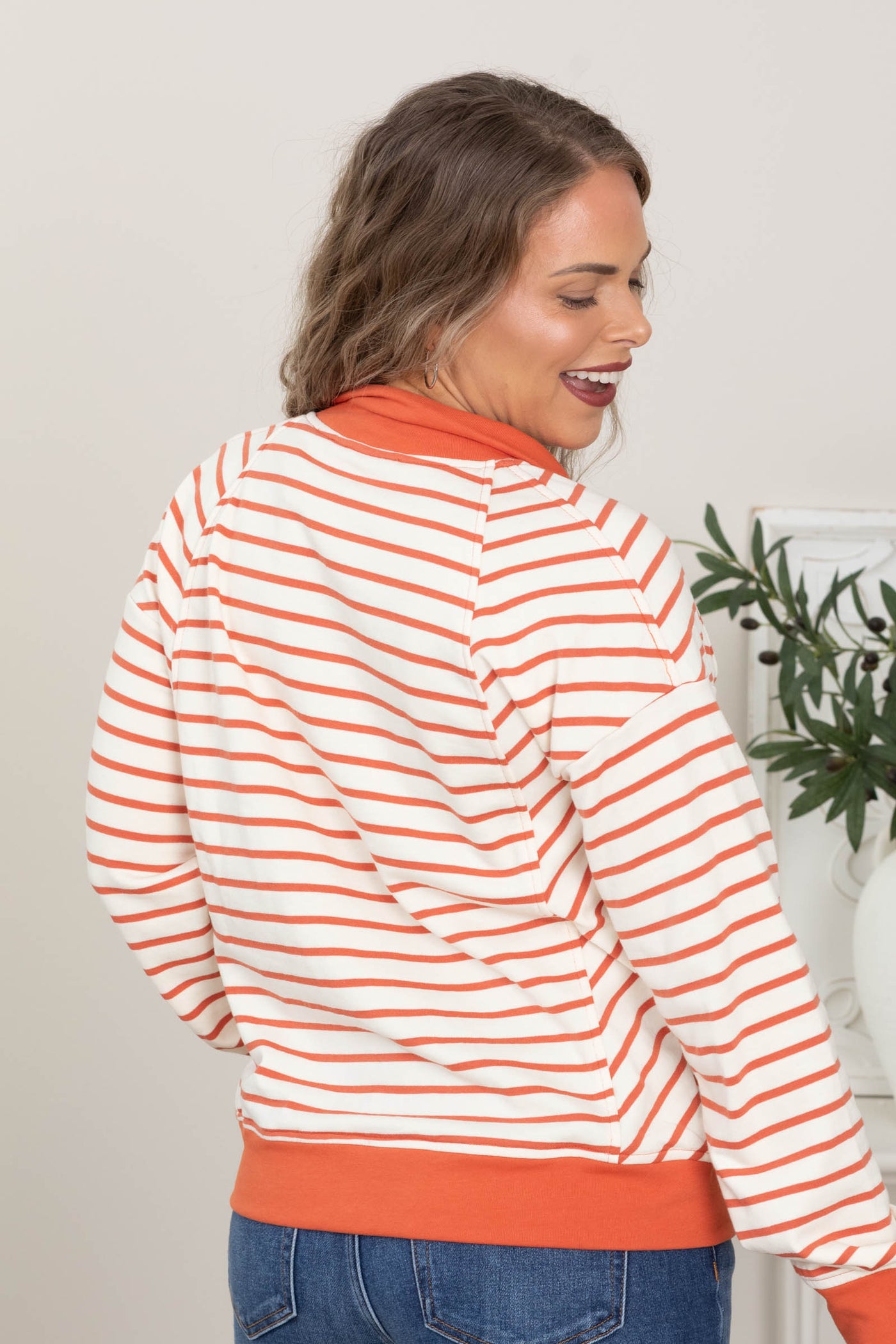 Orange Striped Half Zip Sweatshirt