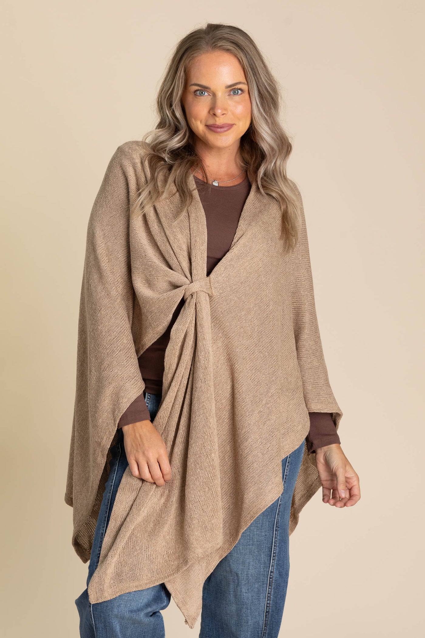 Oversized Knit Top With Front Loop Kimono